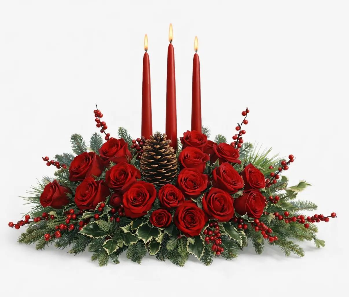 Christmas 3 Candle With Roses