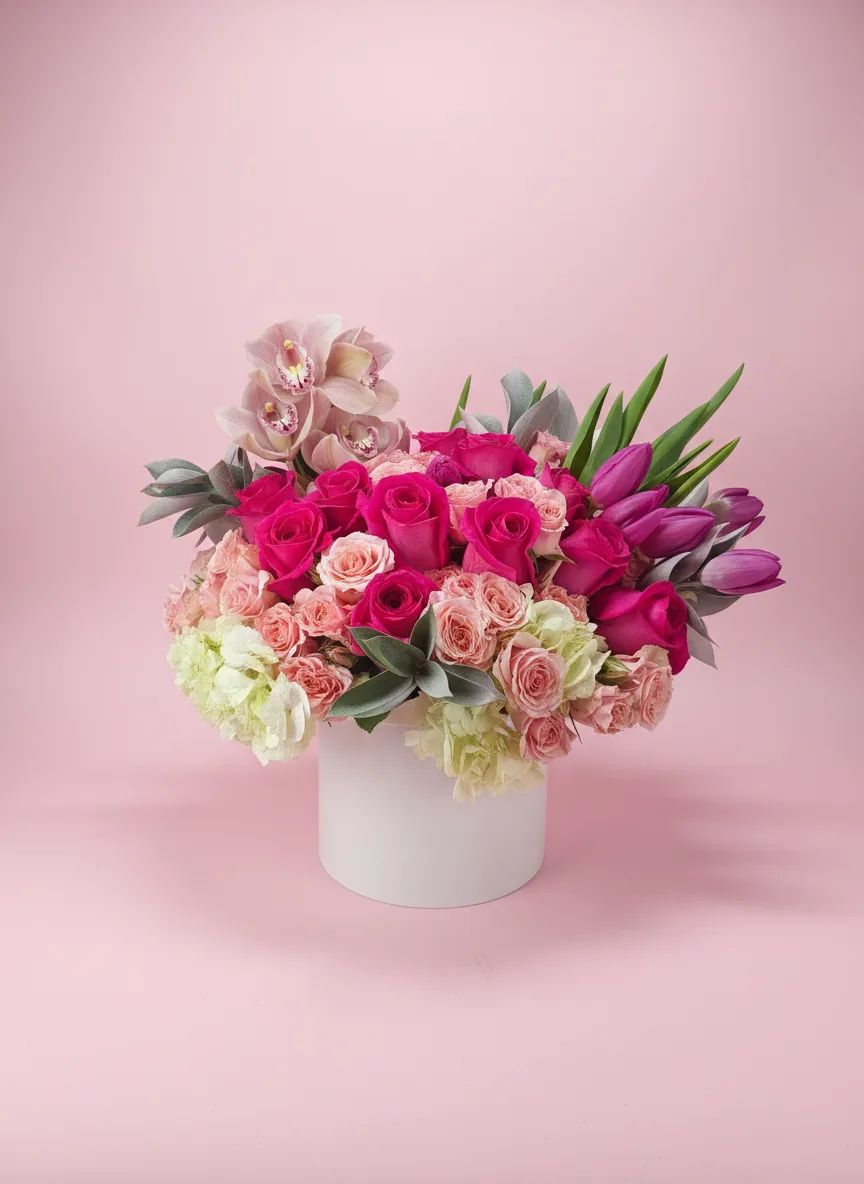 Pretty and Pink Vase of Assorted flowers