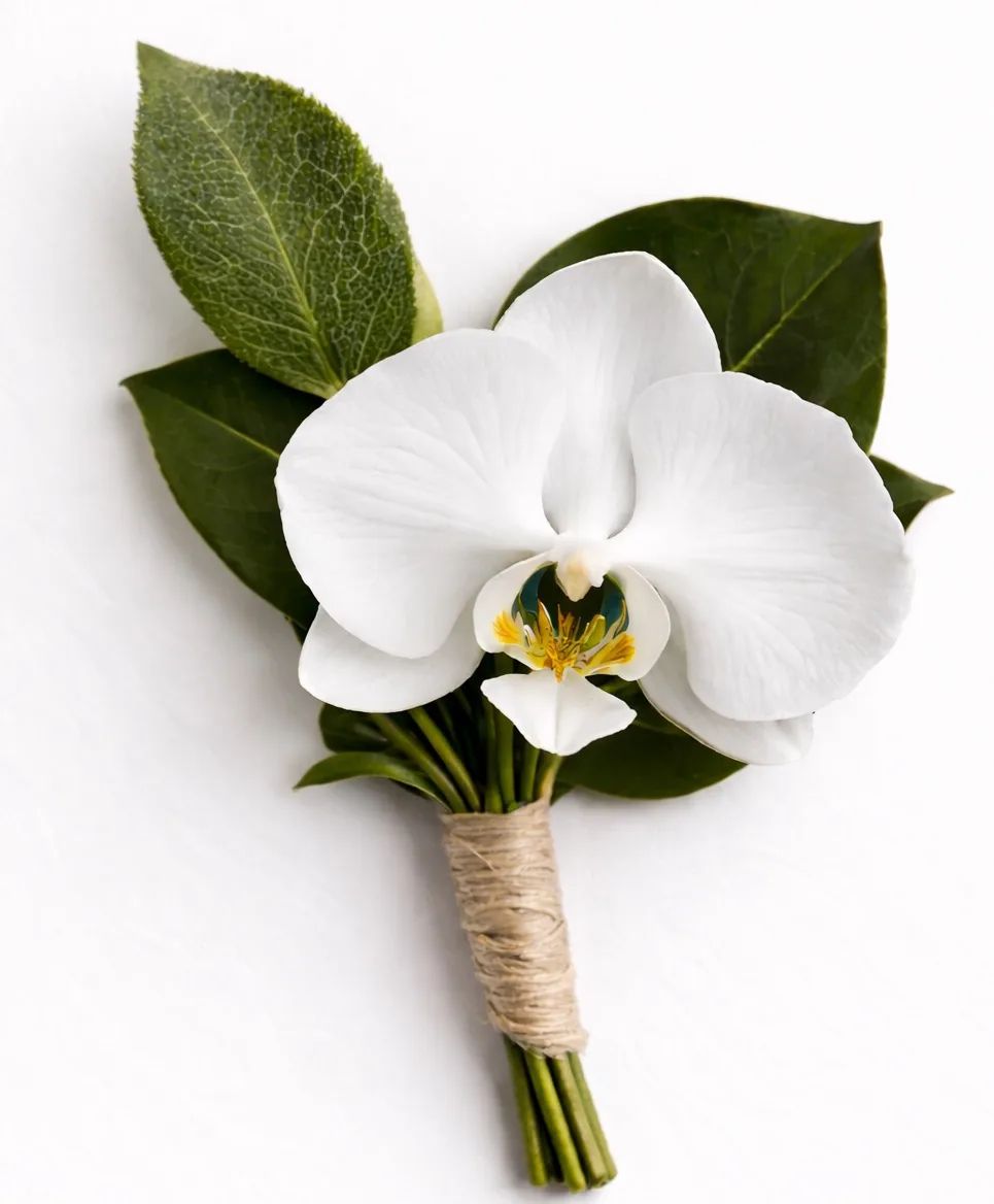 Modern White Orchid Boutonnière
