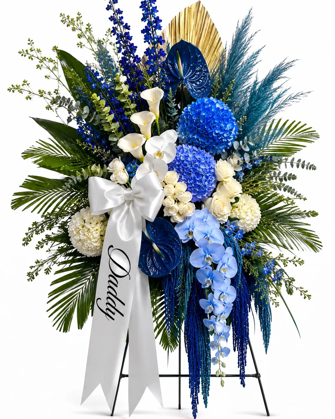 Celestial Sapphire Tribute Standing Spray Celestial Sapphire Tribute Standing Spray