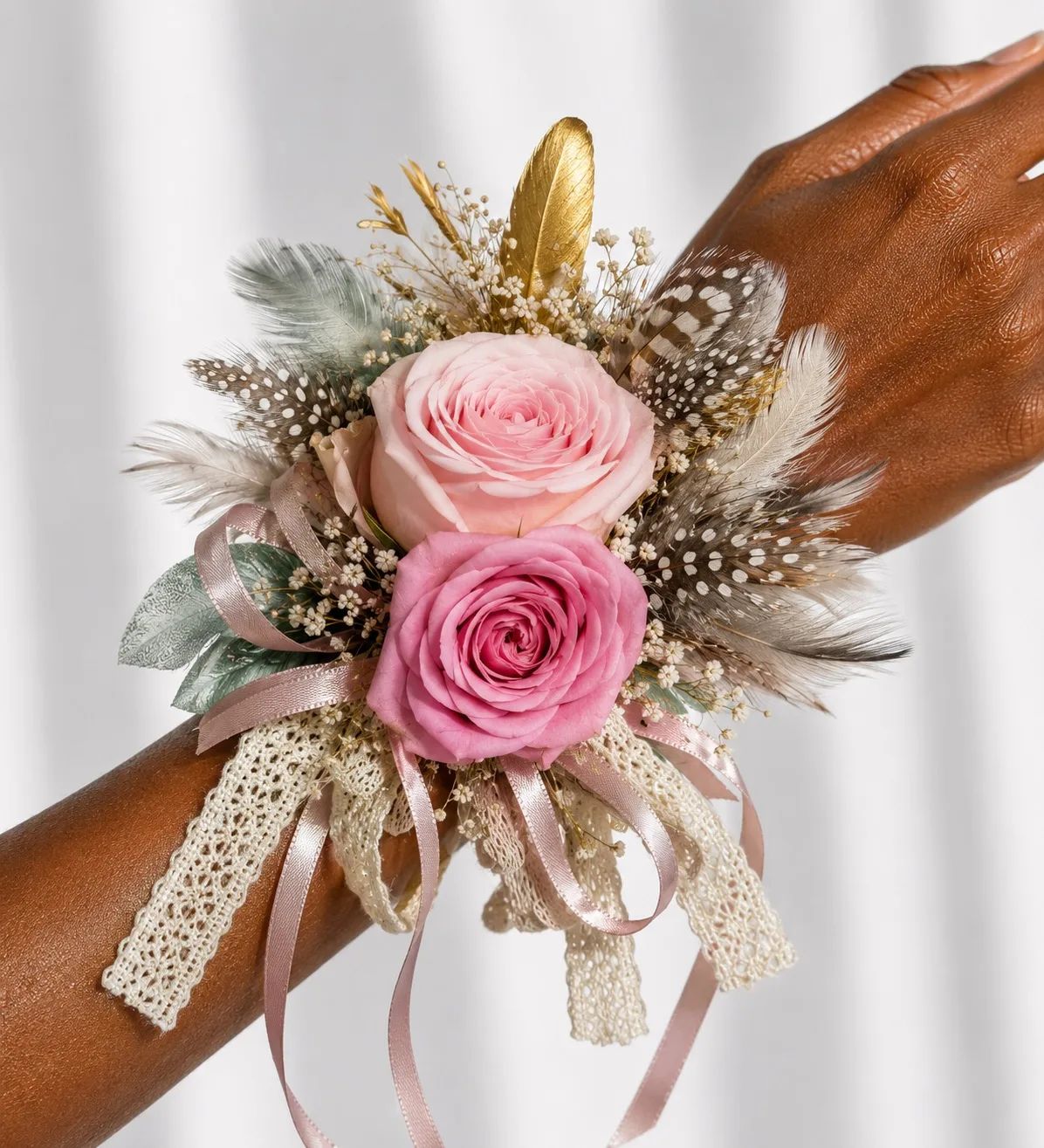 Bohemian Feather Wrist Corsage