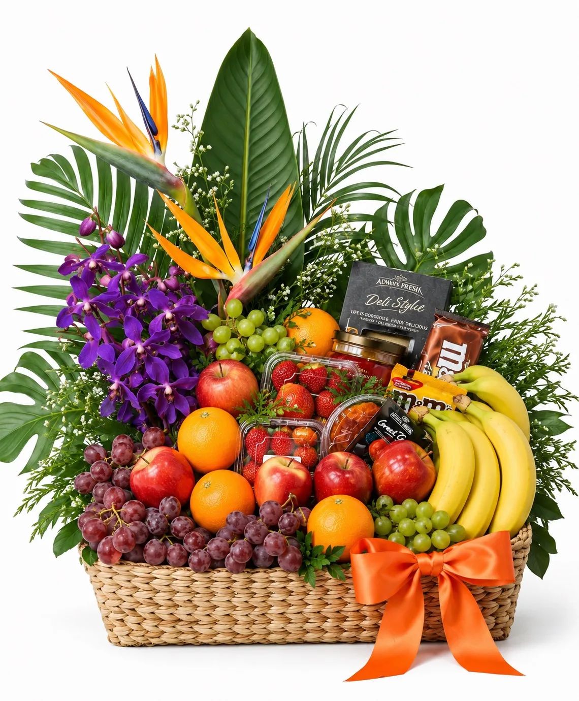 Tropical Vacation Premium Fruit Basket (Fruit & Tropical Flowers)