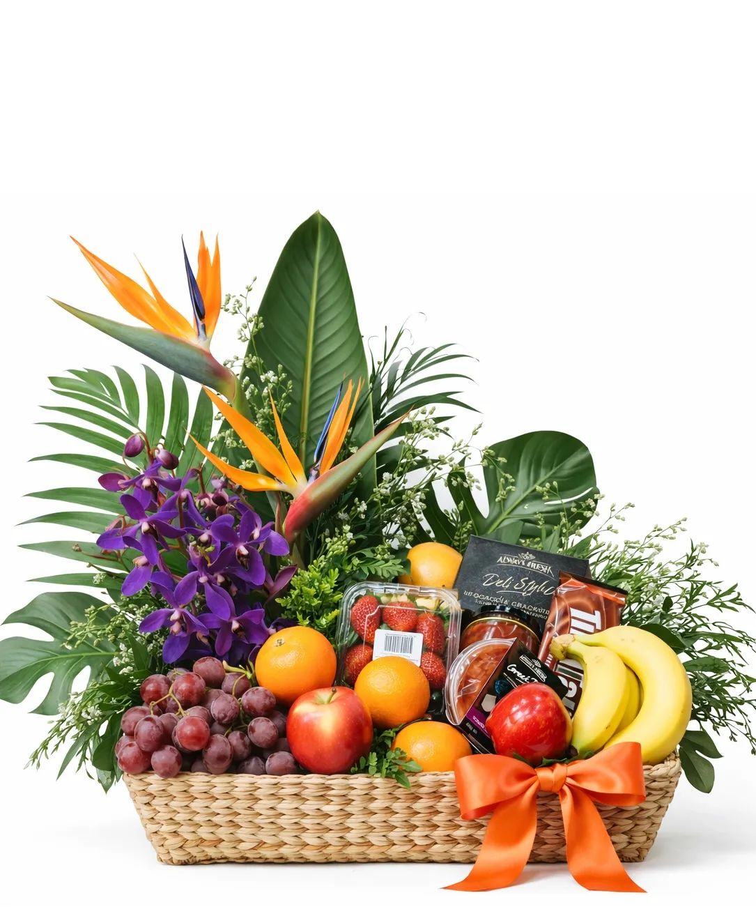 Tropical Vacation Premium Fruit Basket (Fruit & Tropical Flowers)
