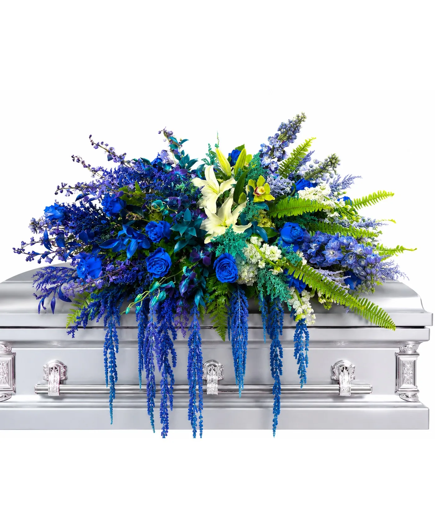 True Blue Heart Casket Spray True Blue Heart Casket Spray