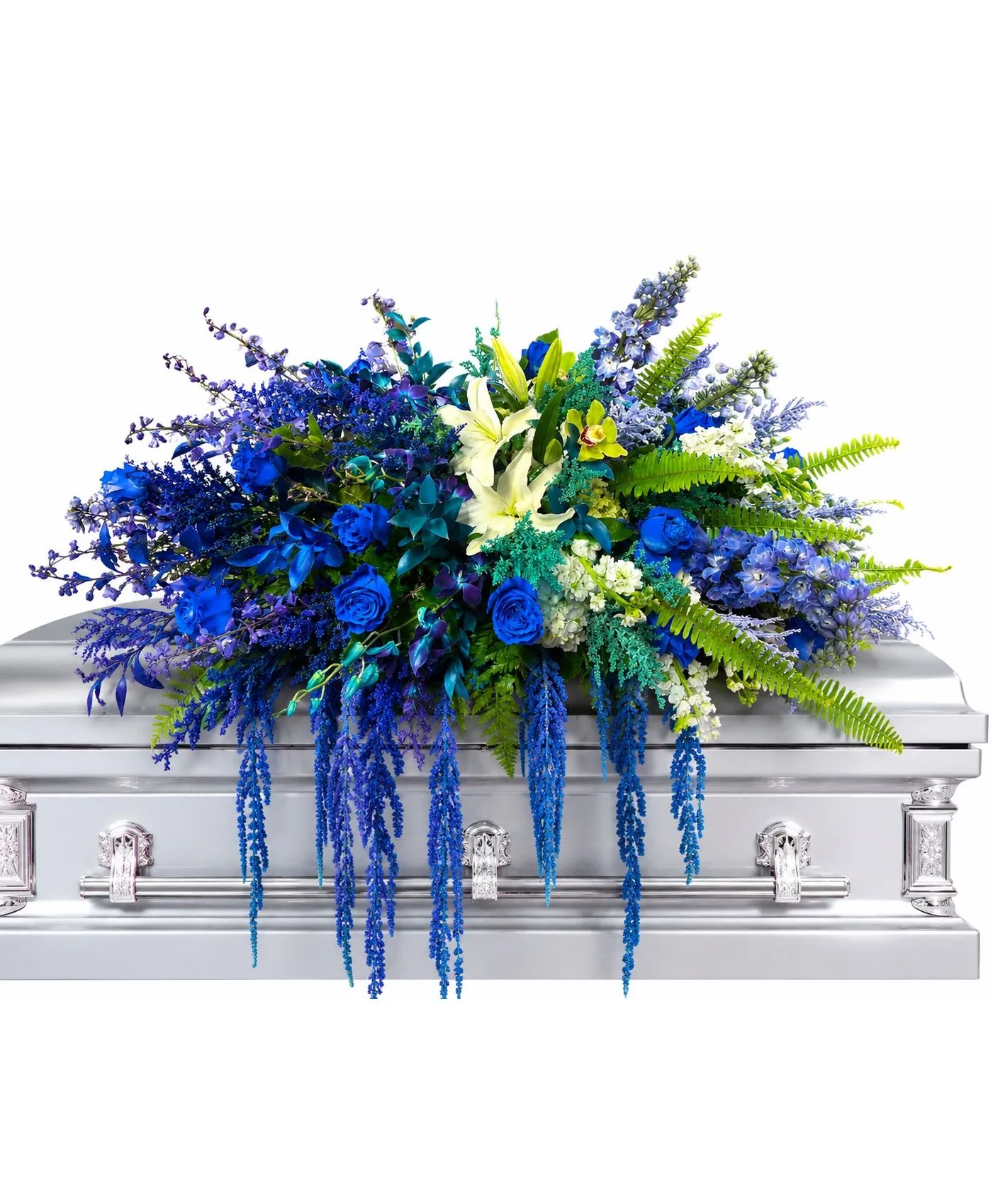 True Blue Heart Casket Spray
