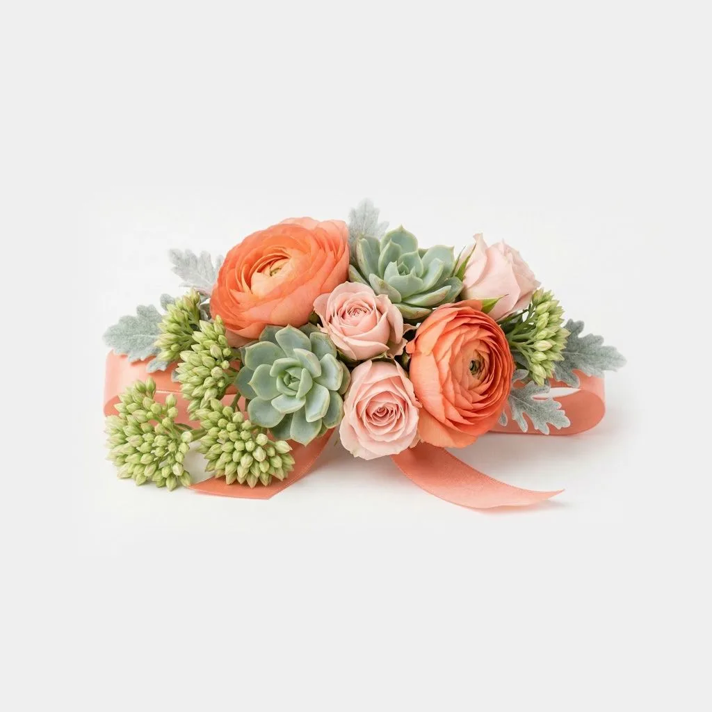 Peach Blossom Elegance Wrist Corsage Peach Blossom Elegance Wrist Corsage