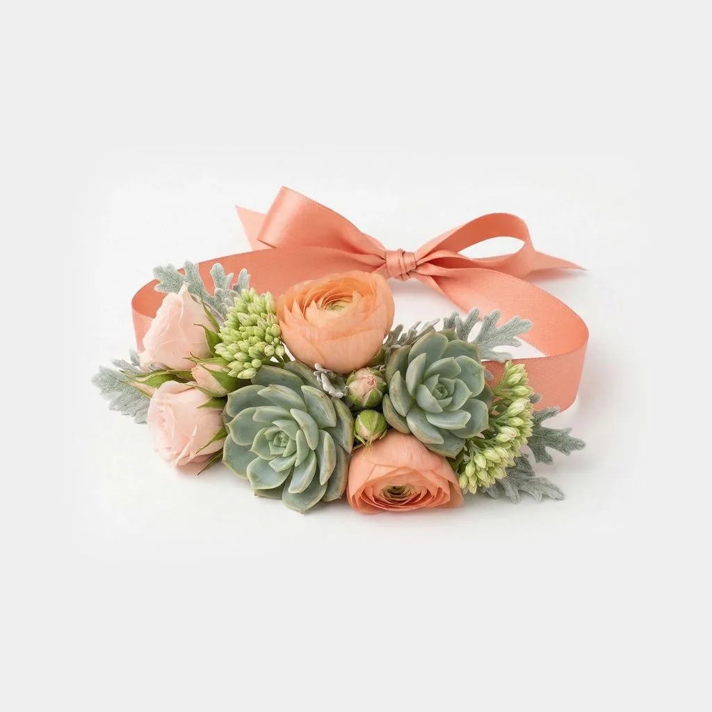 Peach Blossom Elegance Wrist Corsage Peach Blossom Elegance Wrist Corsage