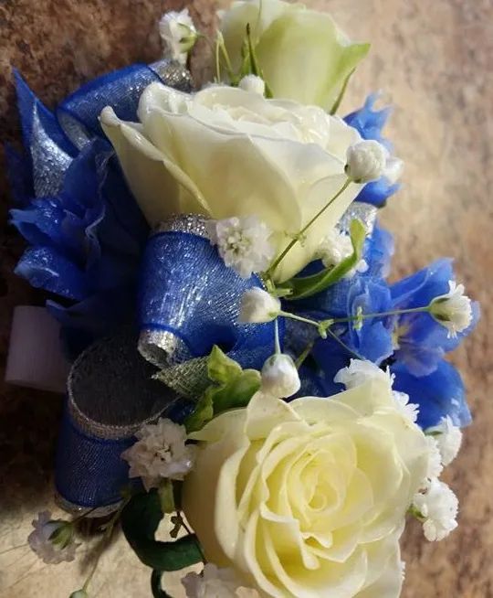 Royal blue and white Prom Wristlet