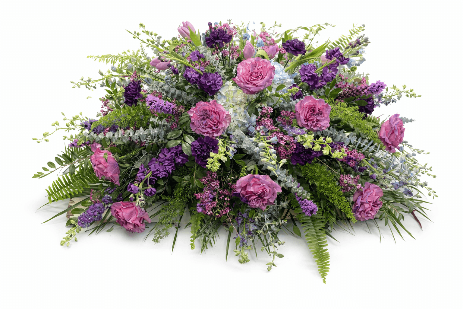 Shades of Lavender, Purple, and Blue Casket Spray