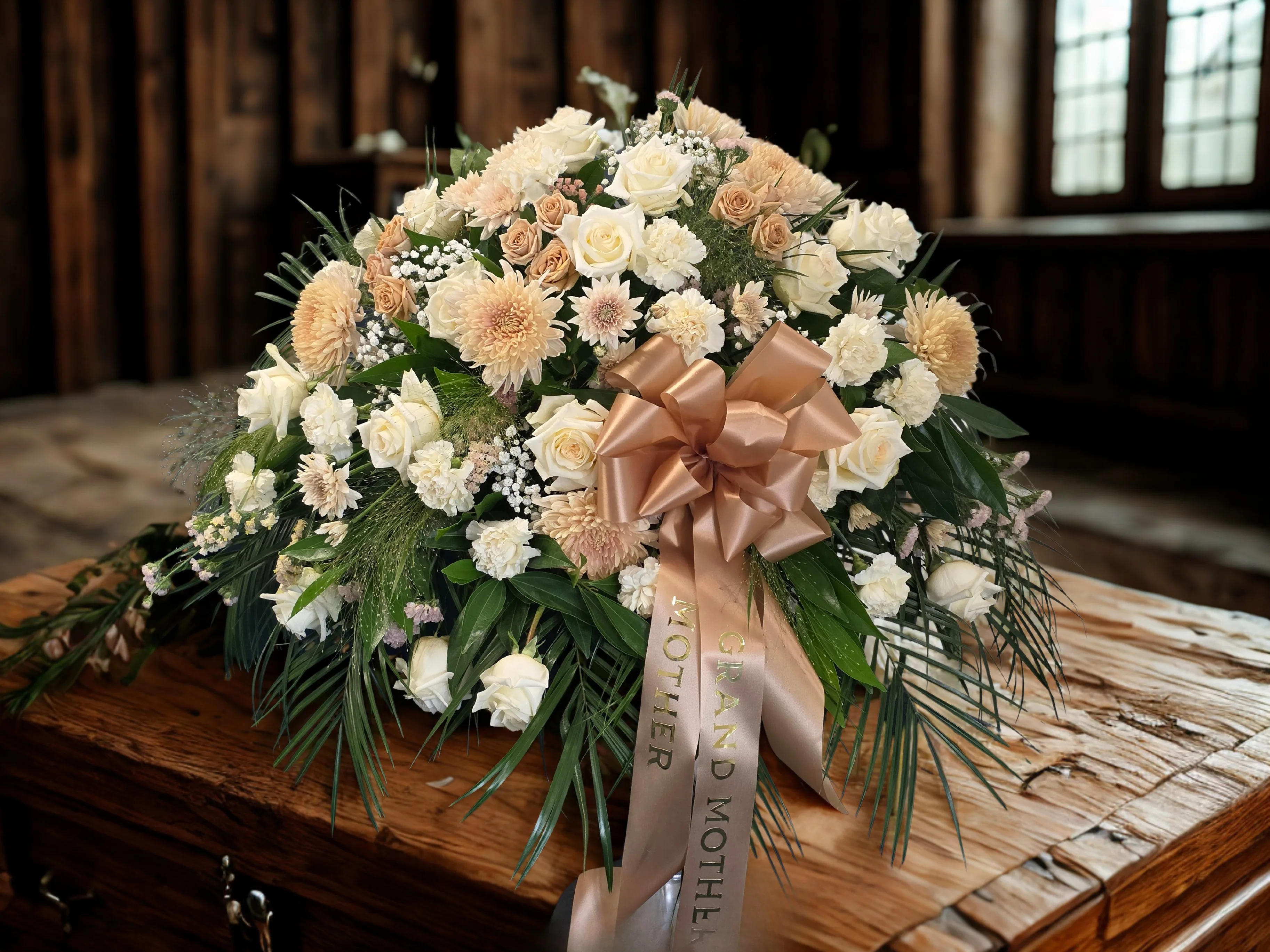 Cream and Champaign Casket Spray Cream and Champaign Casket Spray
