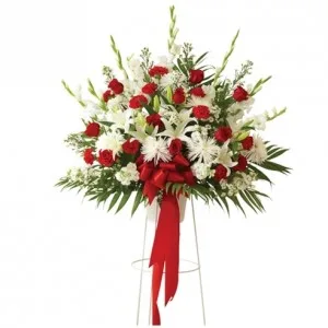Red And White Basket on Stand Red And White Basket on Stand