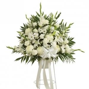 All White Funeral Basket On Stand