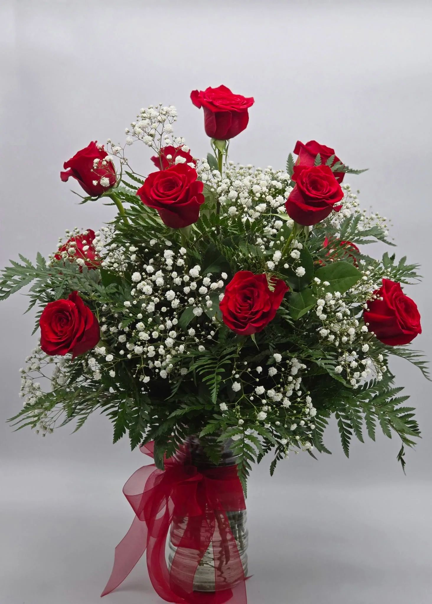 DZ Red Roses with Baby's Breath
