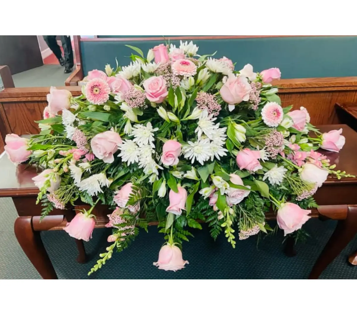 Pink and white casket spray Pink and white casket spray