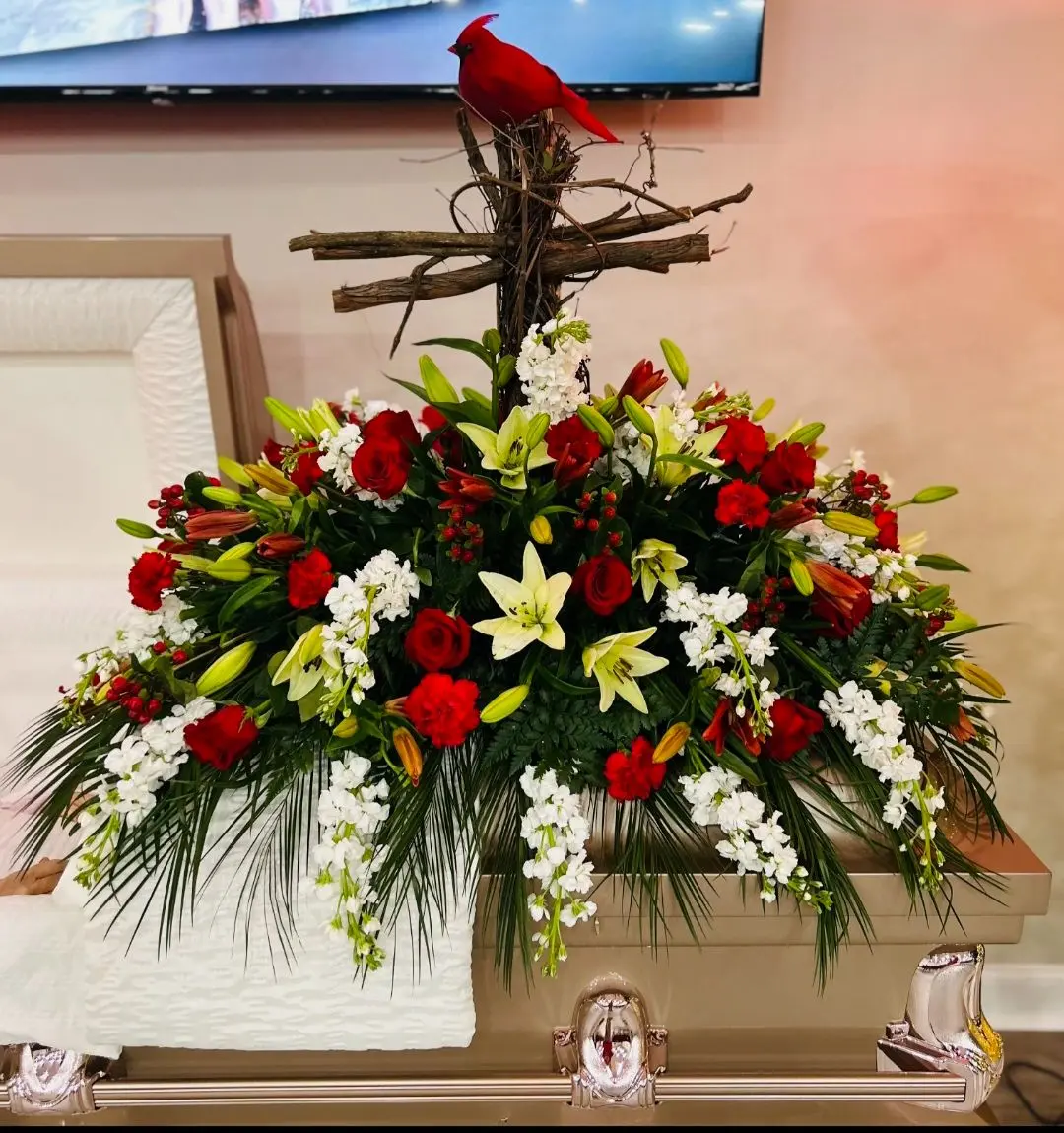 Cardinal Dreams casket spray Cardinal Dreams casket spray