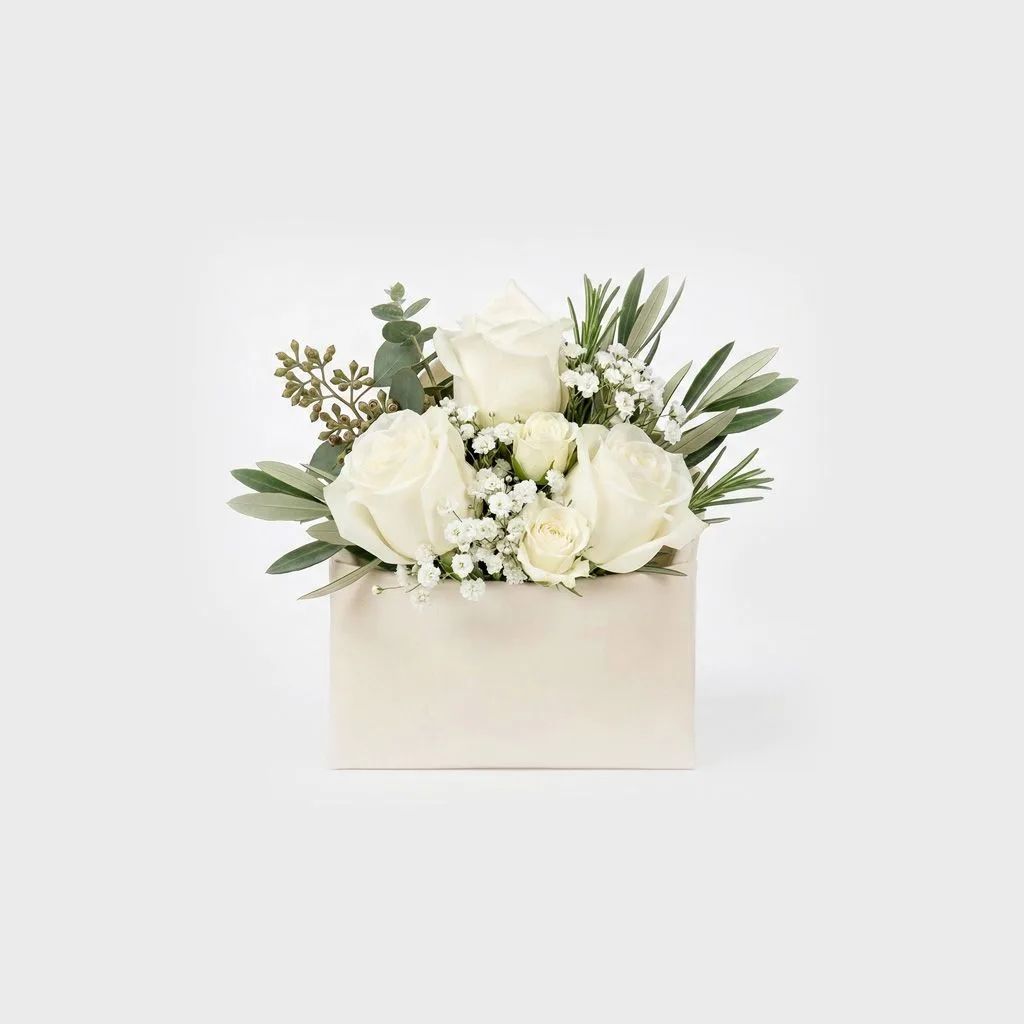 Luxe White Rose Pocket Square Boutonniere