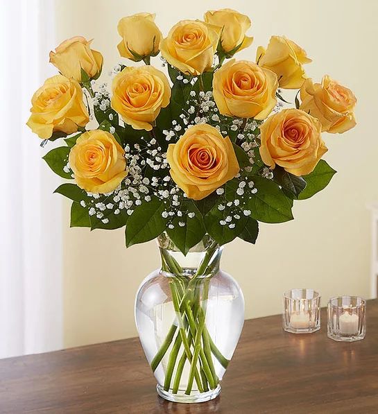 Dozen Classic Yellow Rose Vase Arrangement