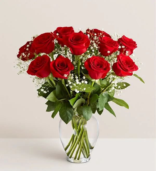 Dozen Classic Red Rose Vase Arrangement