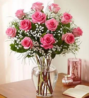 Dozen Classic Pink Rose Vase Arrangement
