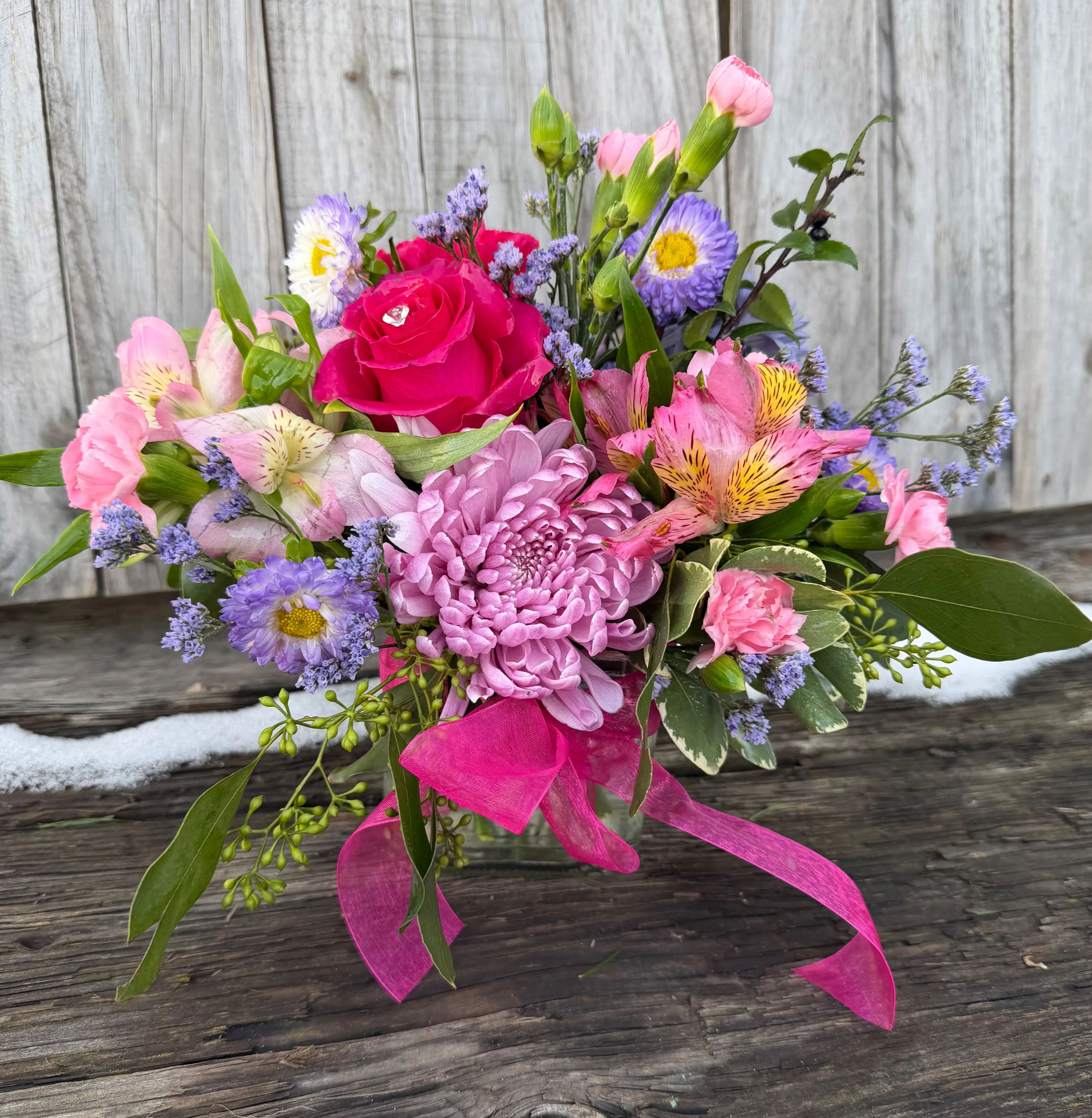 Pink and lavender cube vase