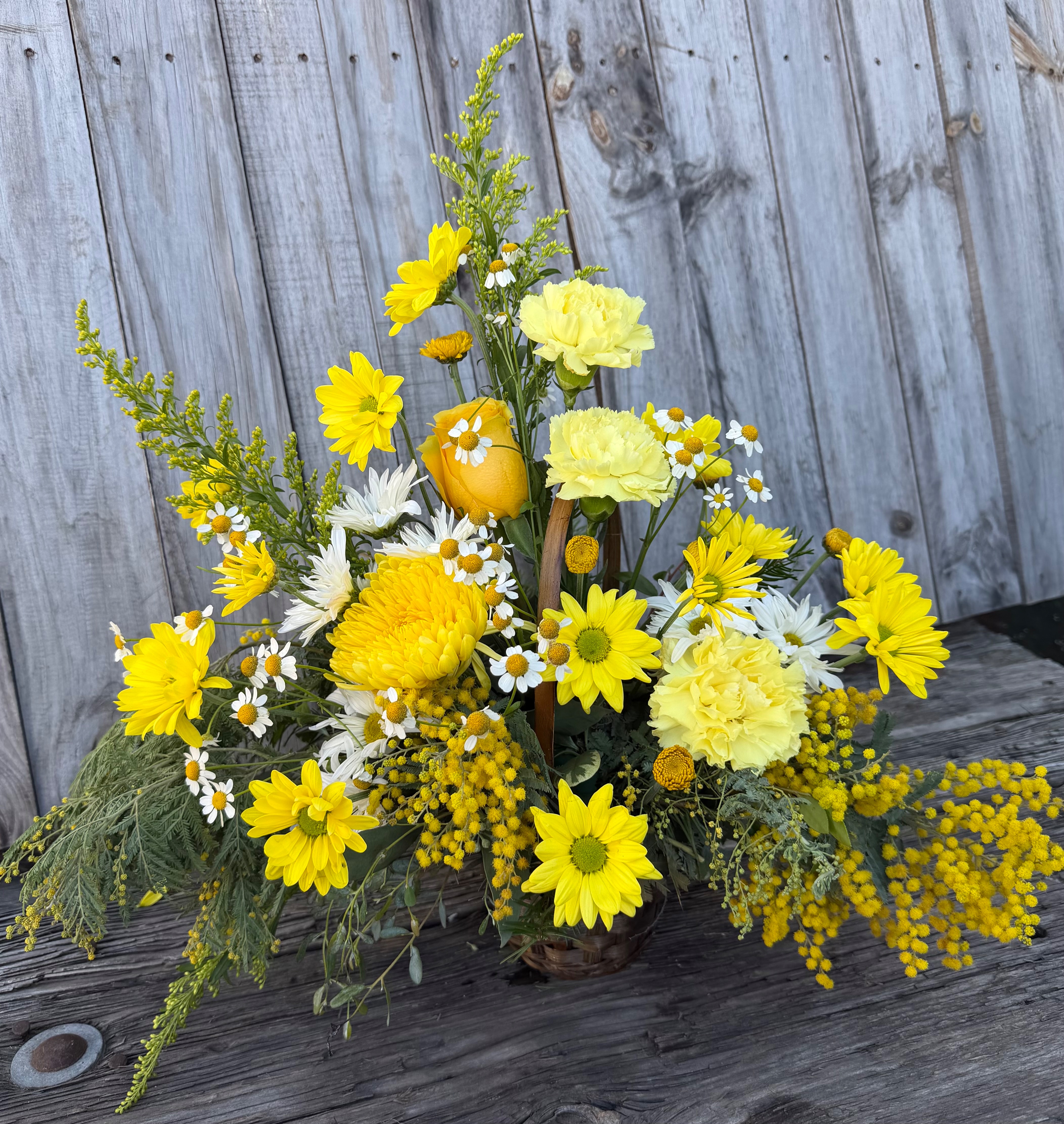 Yellow and white basket Yellow and white basket