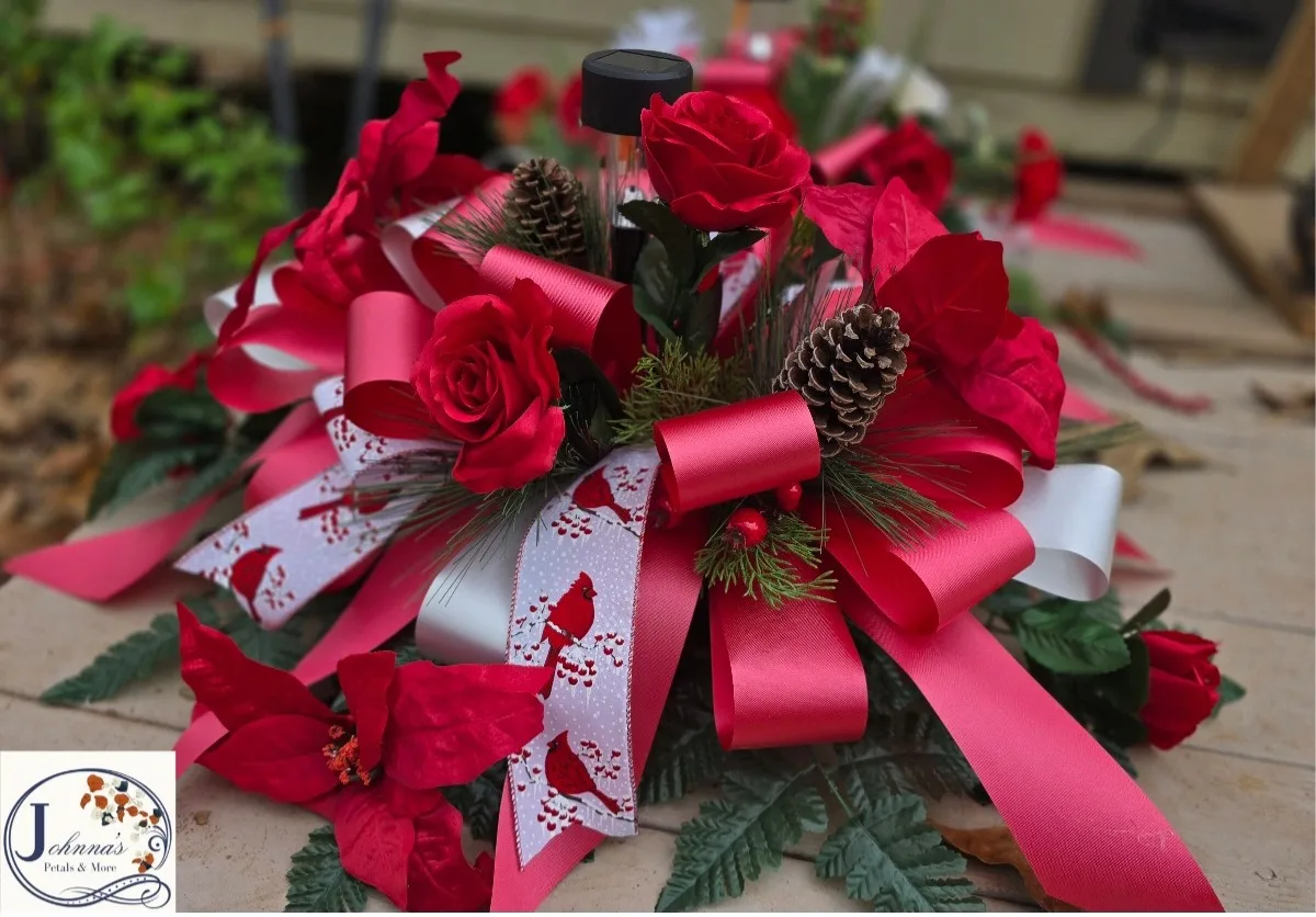 Silk Spray Christmas Redbird Theme w/solar Silk Arrangement Silk Spray Christmas Redbird Theme w/solar Silk Arrangement