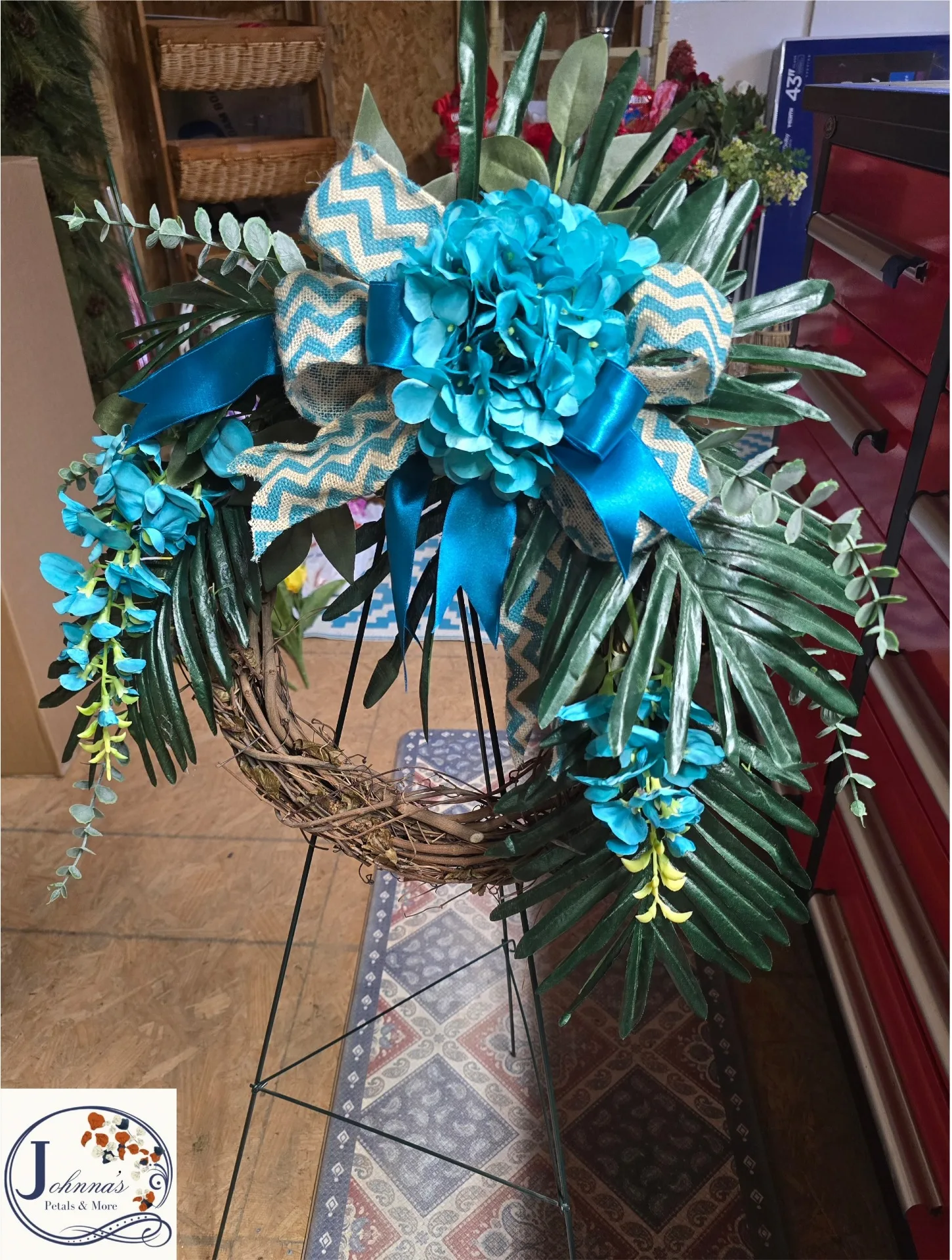 Turquoise Grapevine Wreath Silk Arrangement Turquoise Grapevine Wreath Silk Arrangement