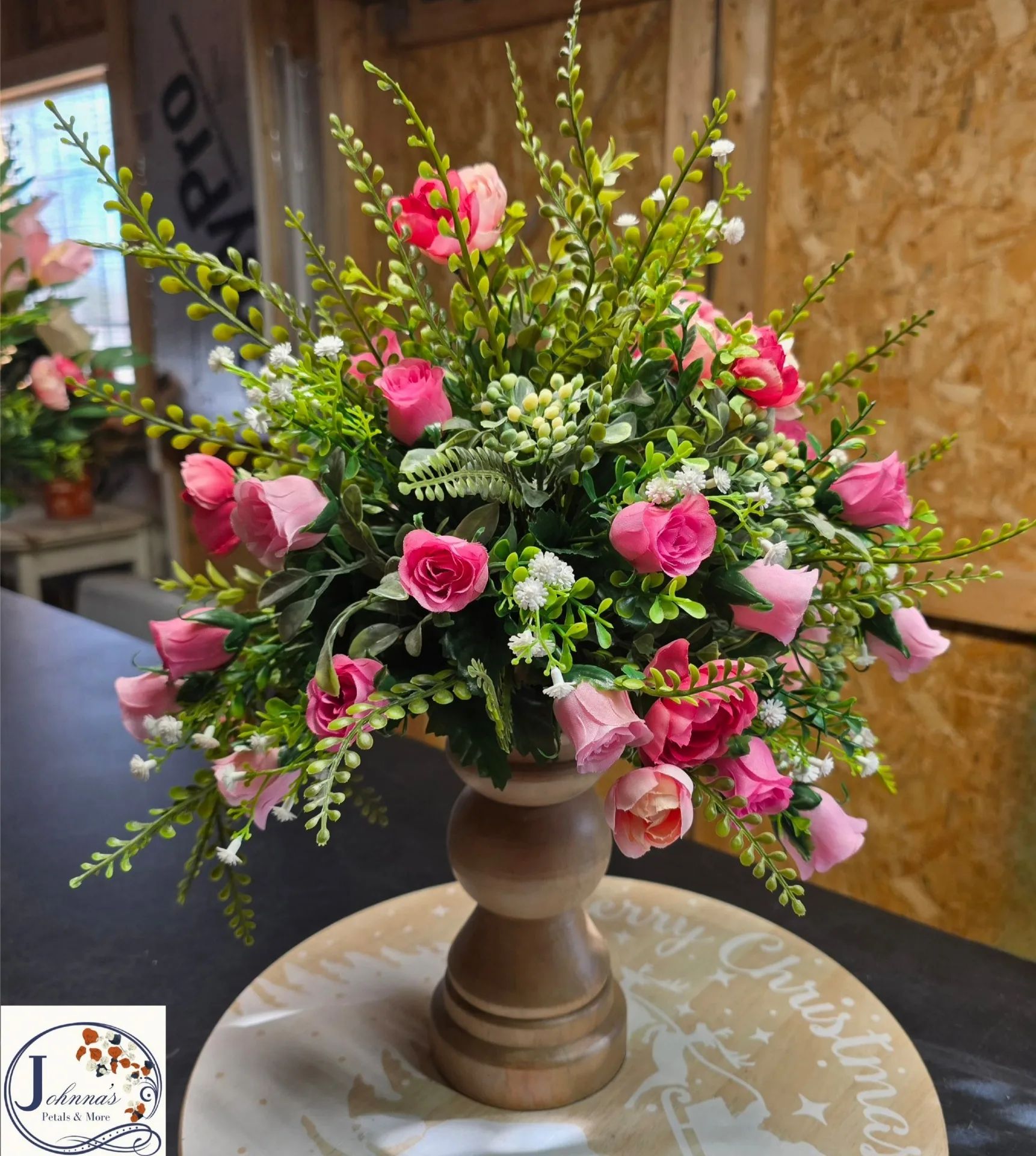 Silk sweetheart rose arrangement on candle holder Silk Arrangement