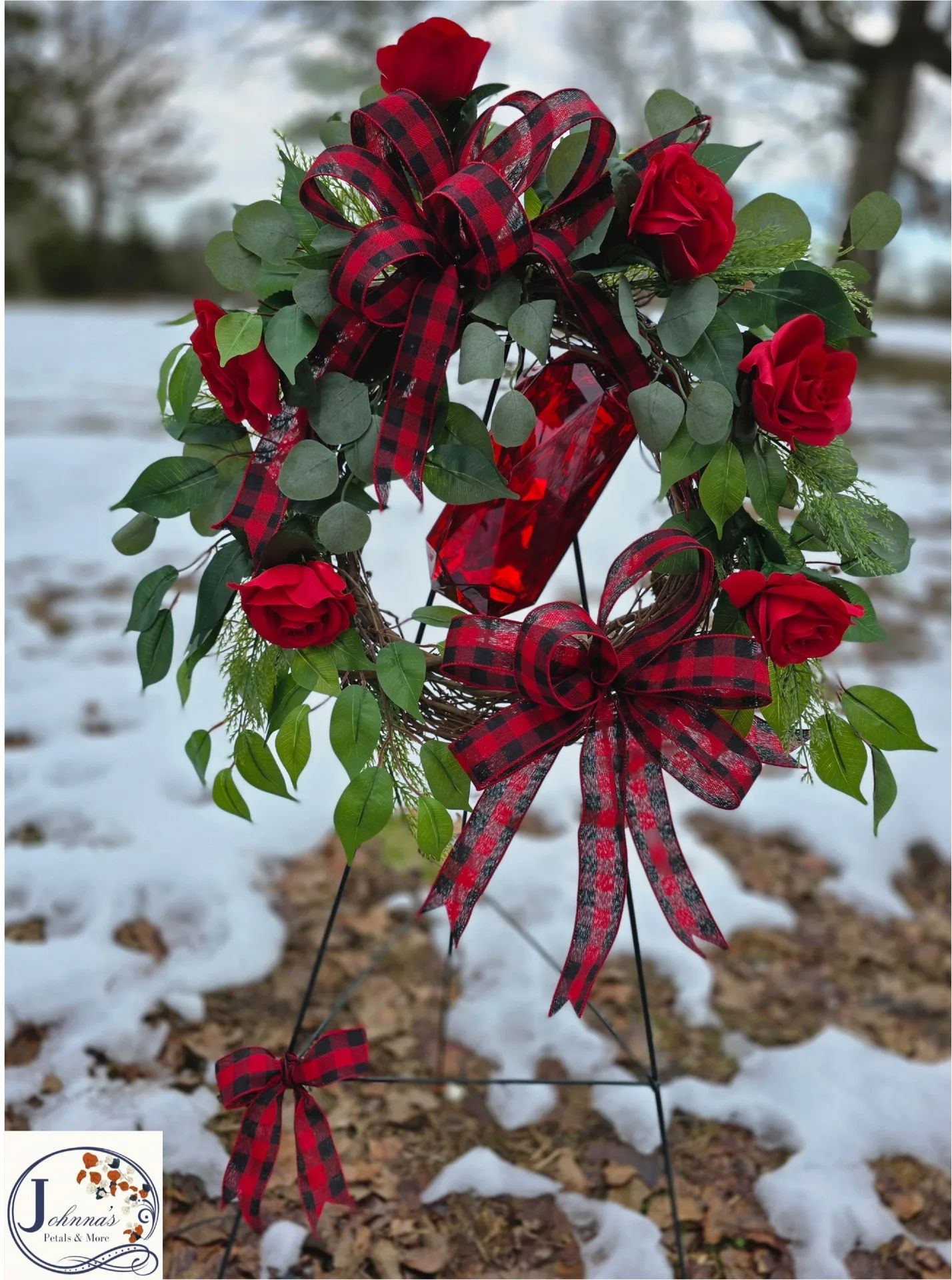 Red and Black Grapevine Wreath with red jewel