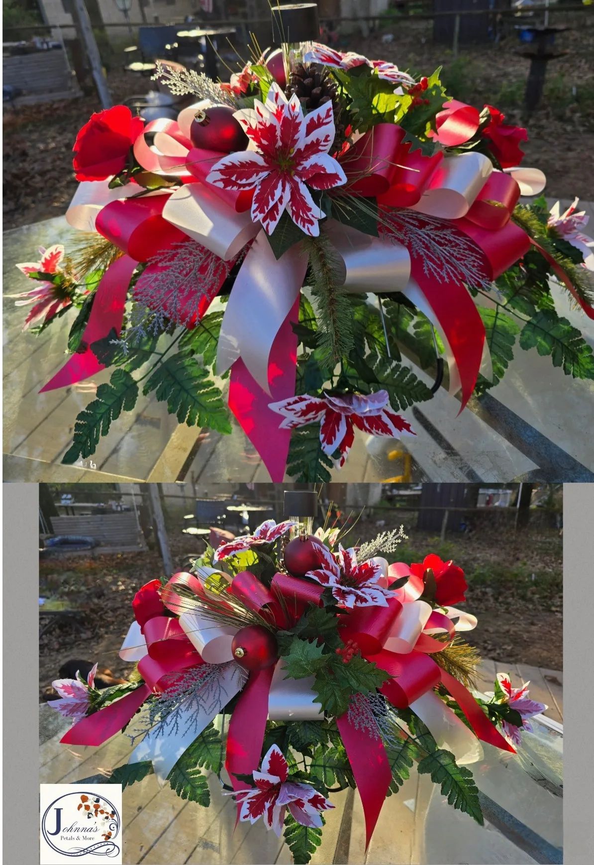 Silk Christmas Cemetery Saddle w/solar Silk Arrangement