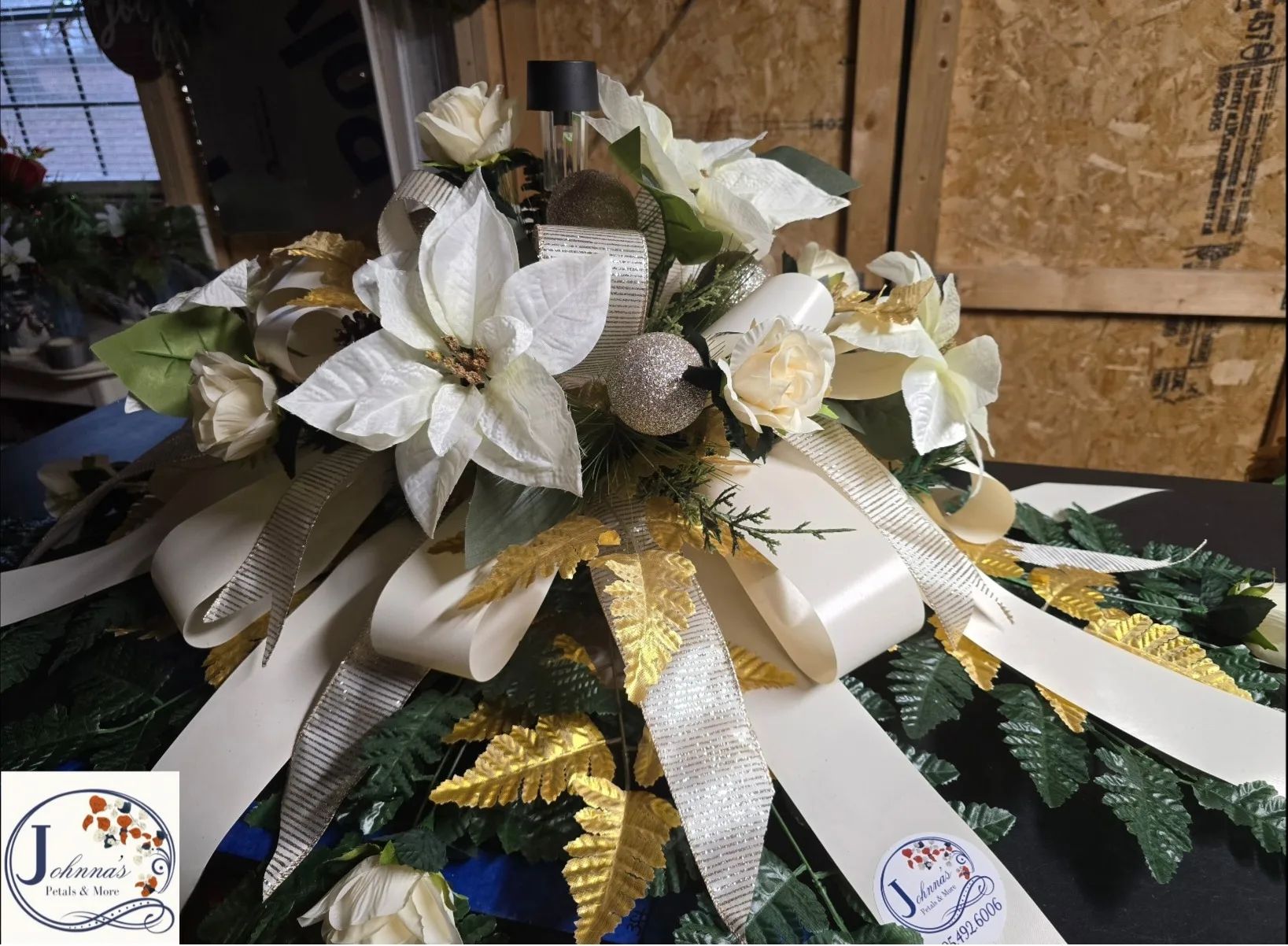 Silk Cemetery Christmas Grave Blanket w/solar Silk Arrangement
