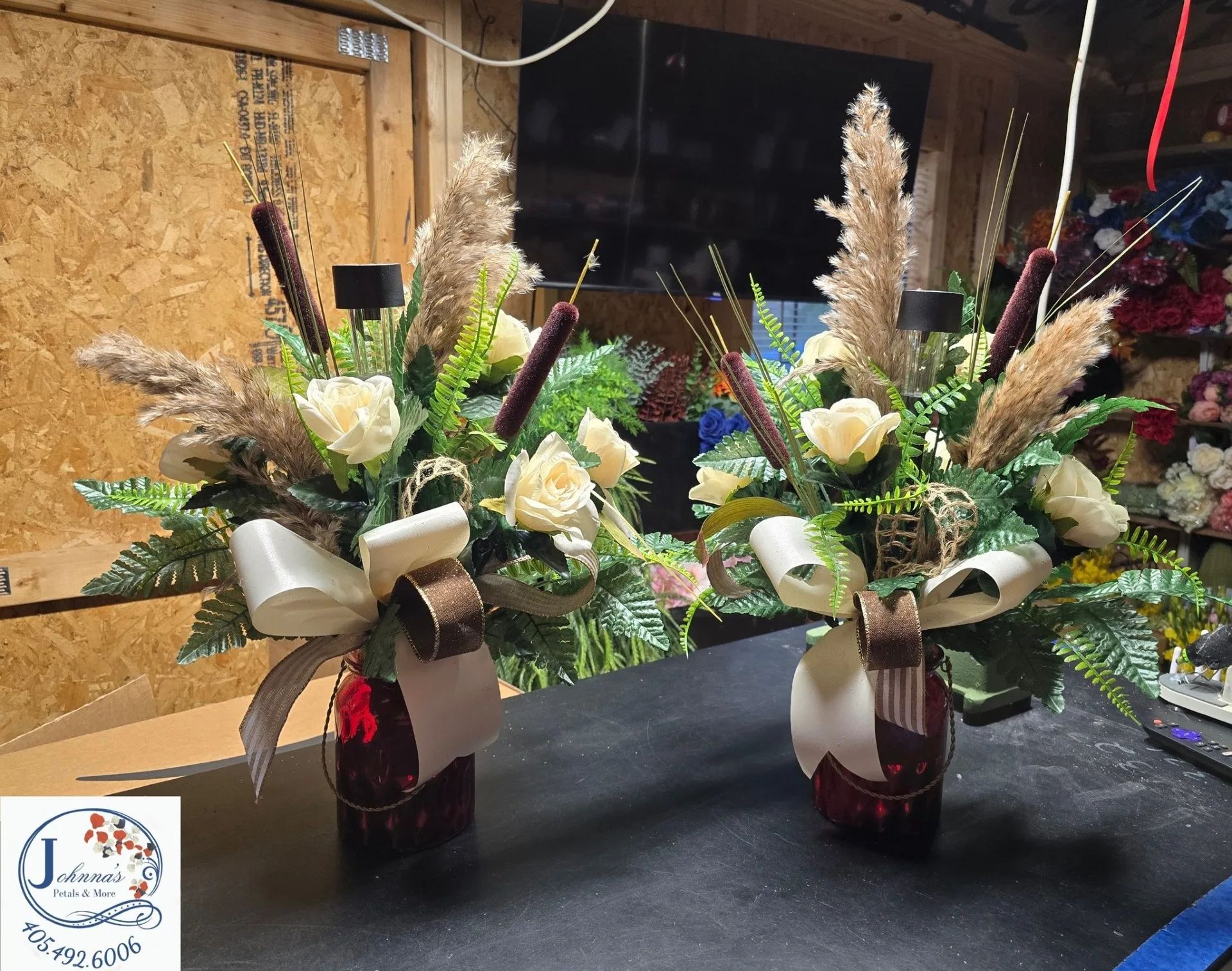 Matching Silk Cemetery Vase Inserts w/solar Silk Arrangement