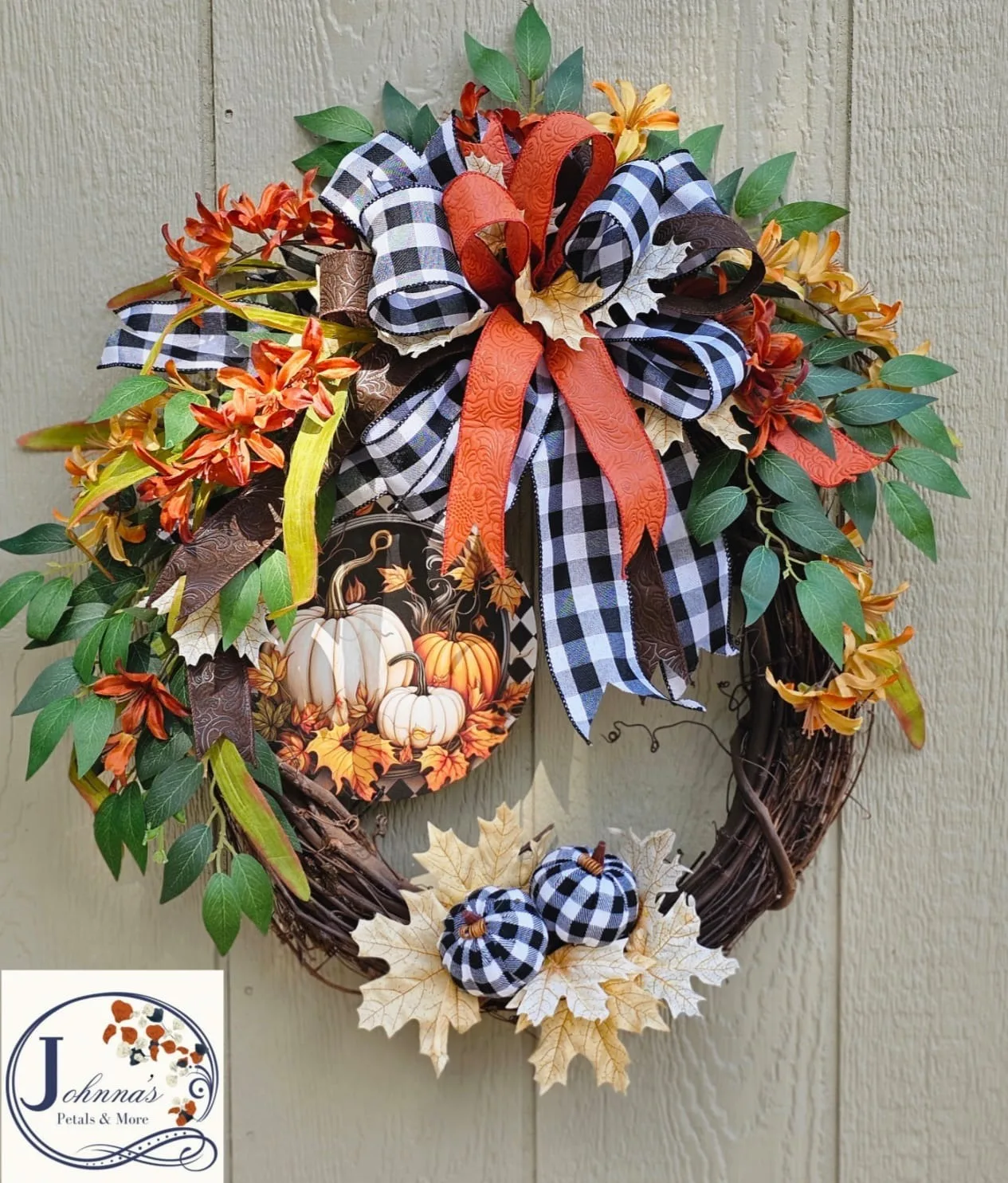 Fall Black/White Gingham Grapevine Wreath Fall Black/White Gingham Grapevine Wreath
