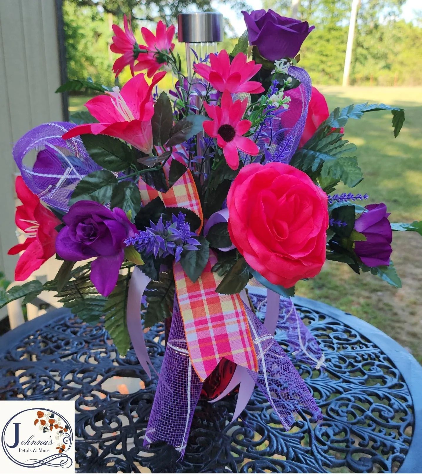 Silk Cemetery Vase Insert with solar light