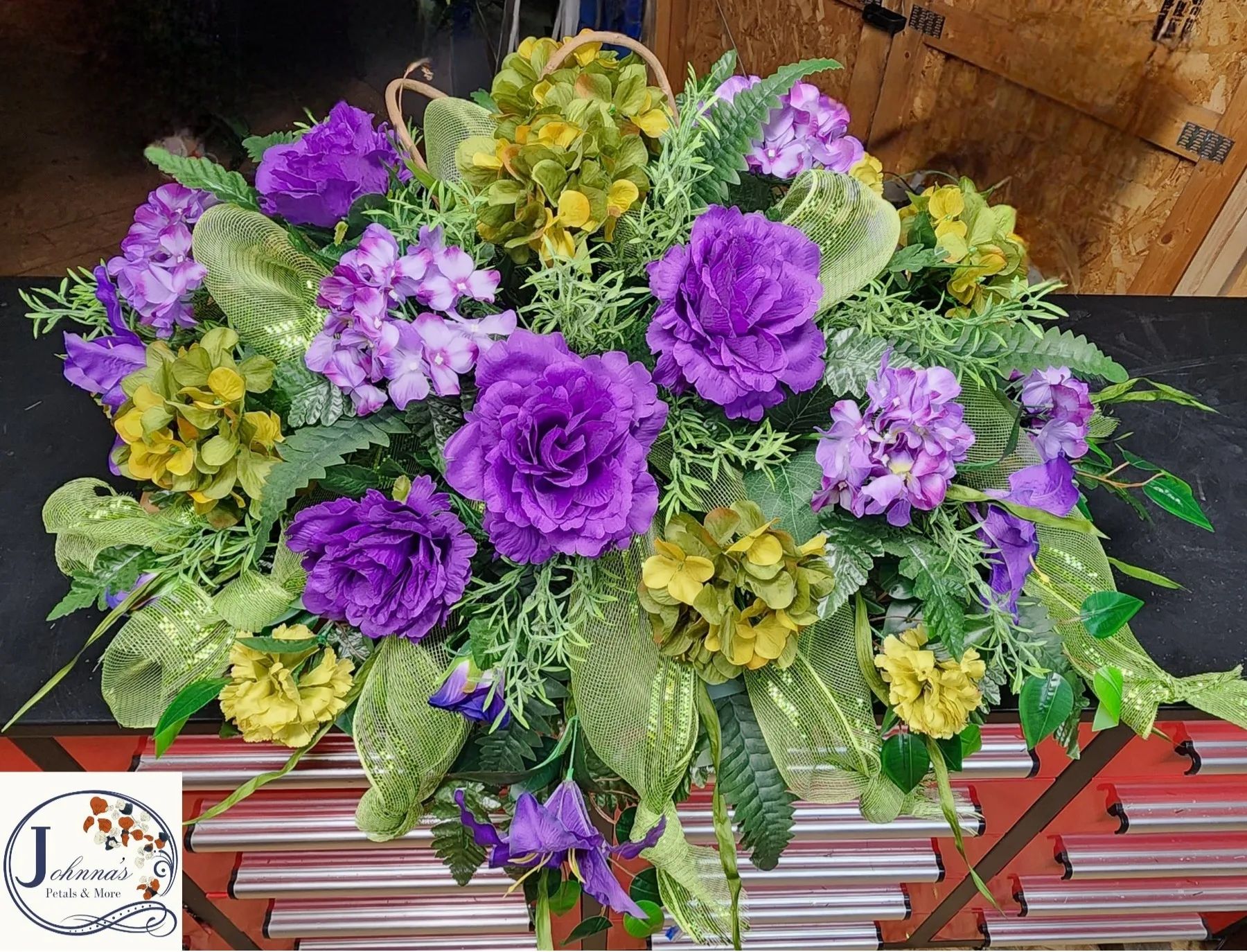 Silk Purple and Green Mix Casket Spray