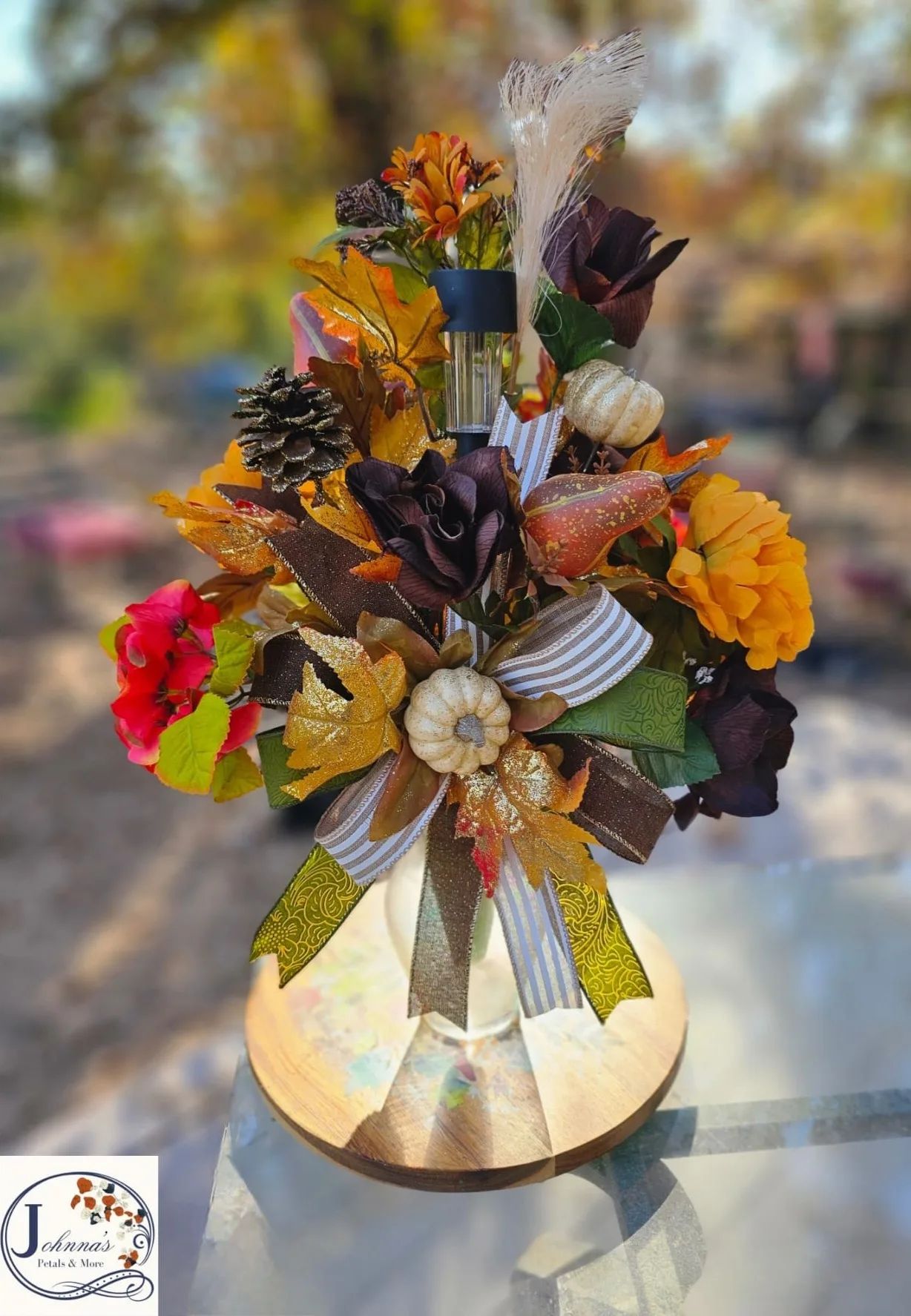 Deep Fall Cemetery Vase Insert with solar light