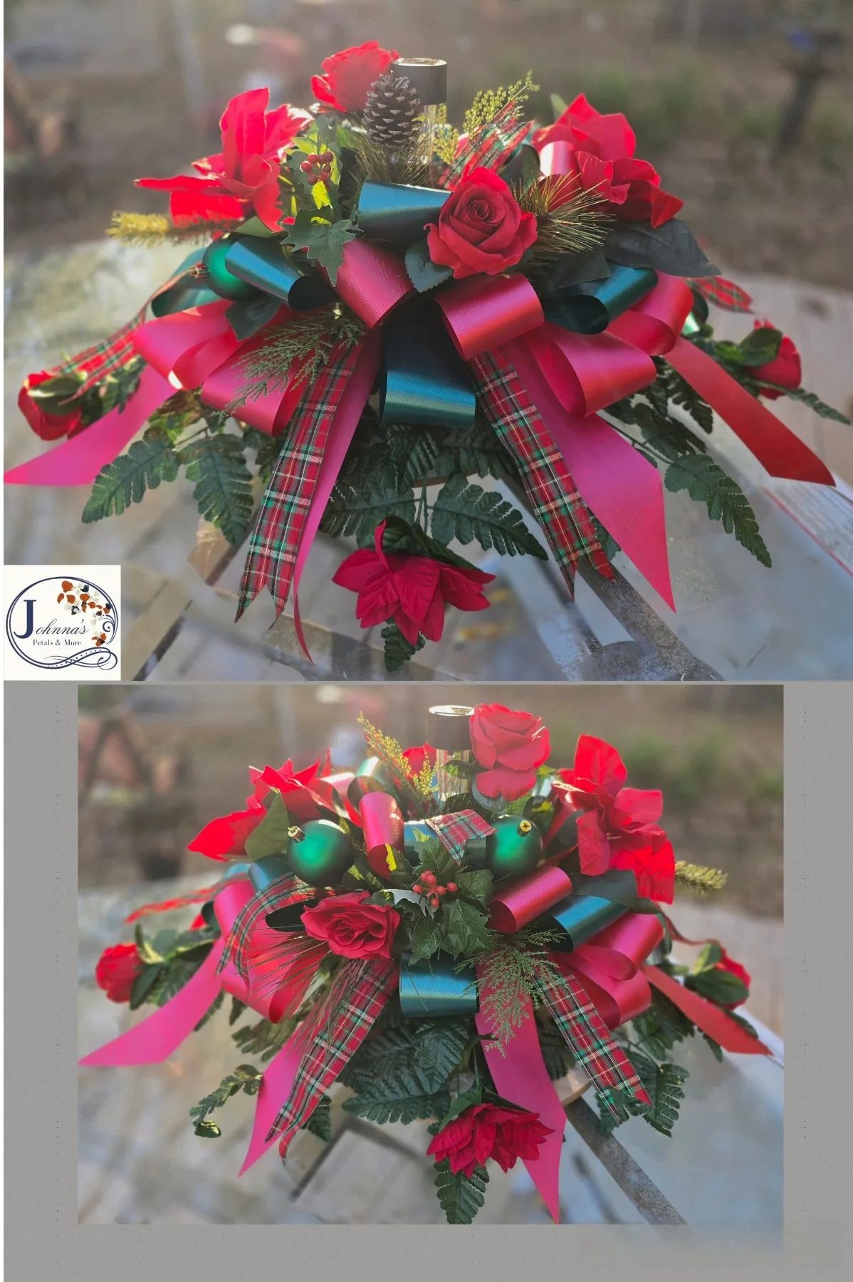 Silk Christmas Cemetery Saddle w/solar light Silk Arrangement