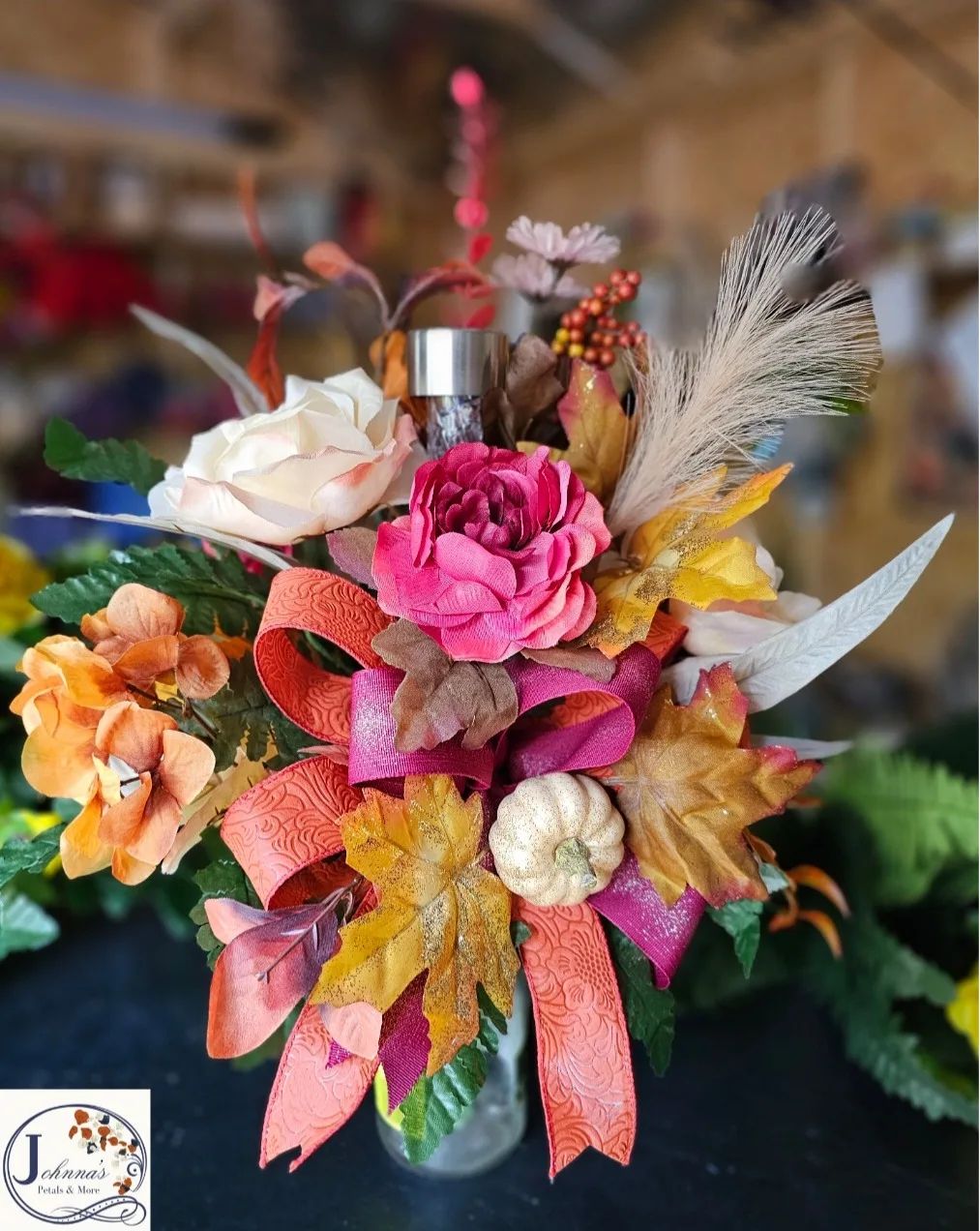 Silk Fall Cemetery Vase Insert with Solar Light