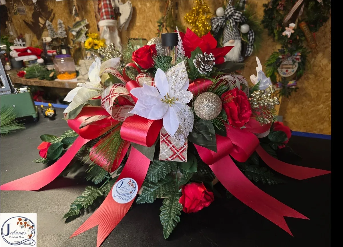 Christmas Silk Cemetery Spray w/solar Silk Arrangement Christmas Silk Cemetery Spray w/solar Silk Arrangement