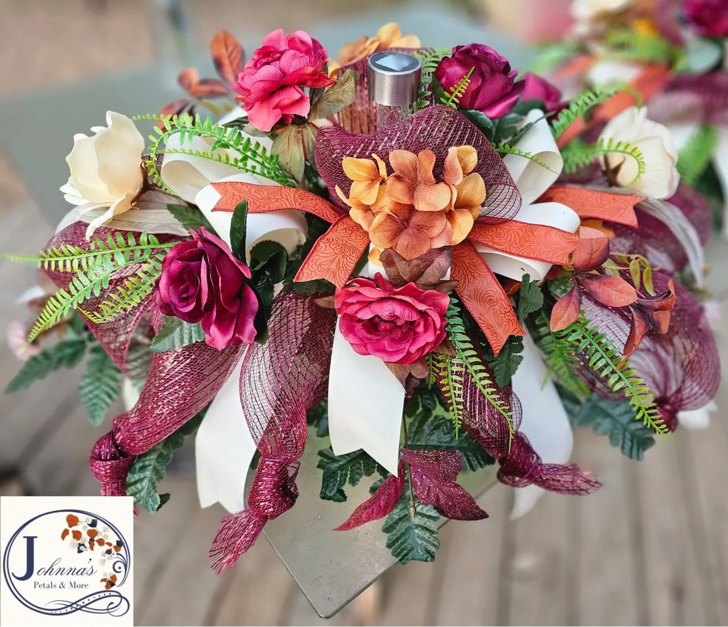 Silk Spray On A Brick With Solar Light Silk Arrangement
