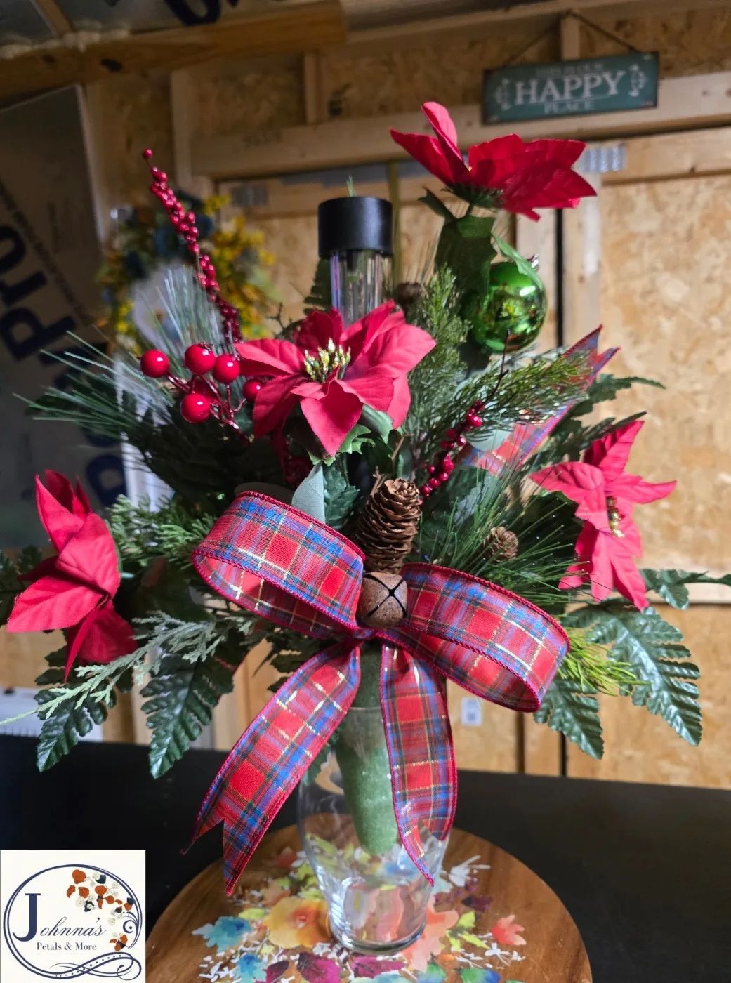 Christmas Silk Cemetery Vase Insert w/solar Silk Arrangement