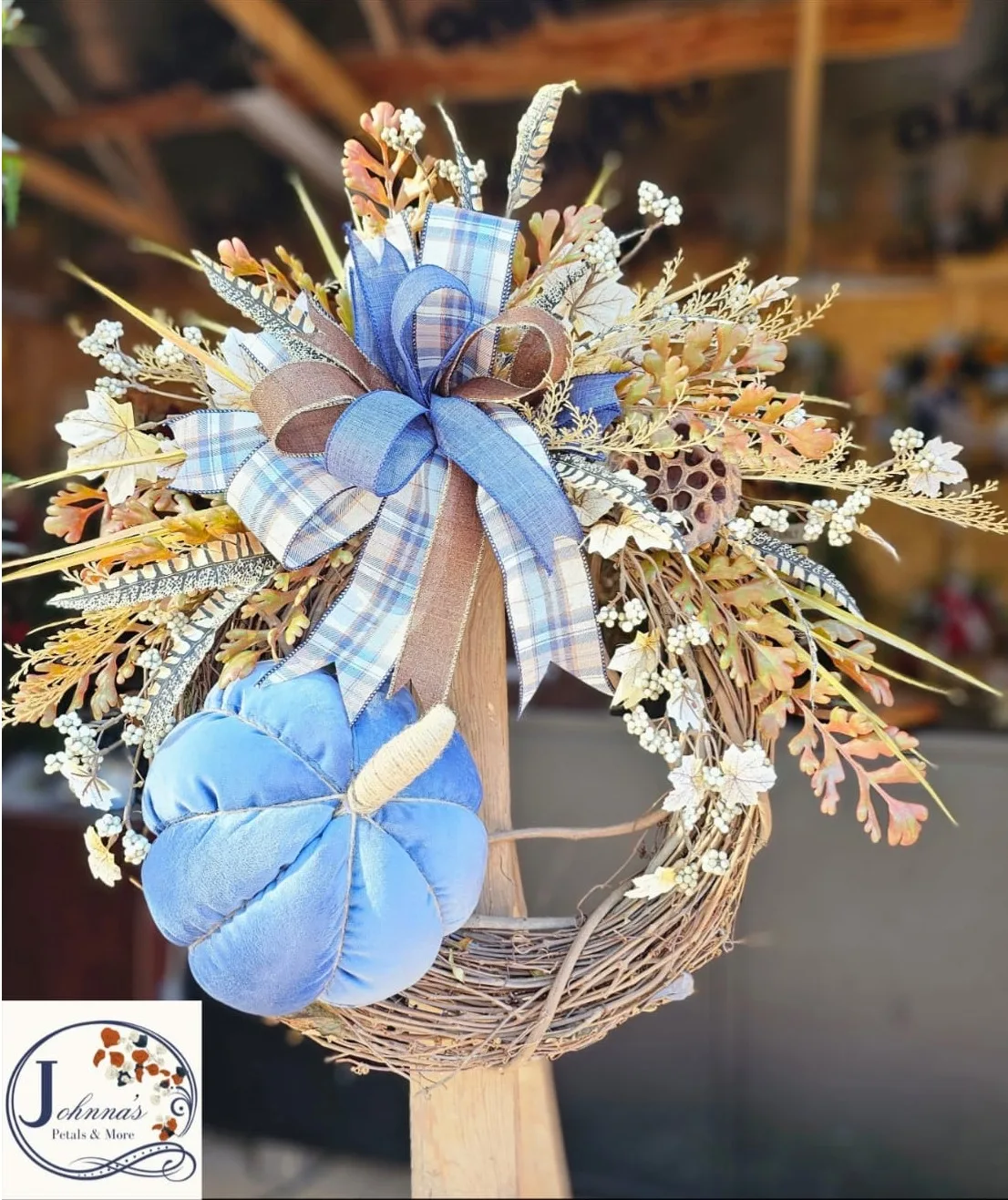 Blue Pumpkin Fall Grapevine Wreath Blue Pumpkin Fall Grapevine Wreath