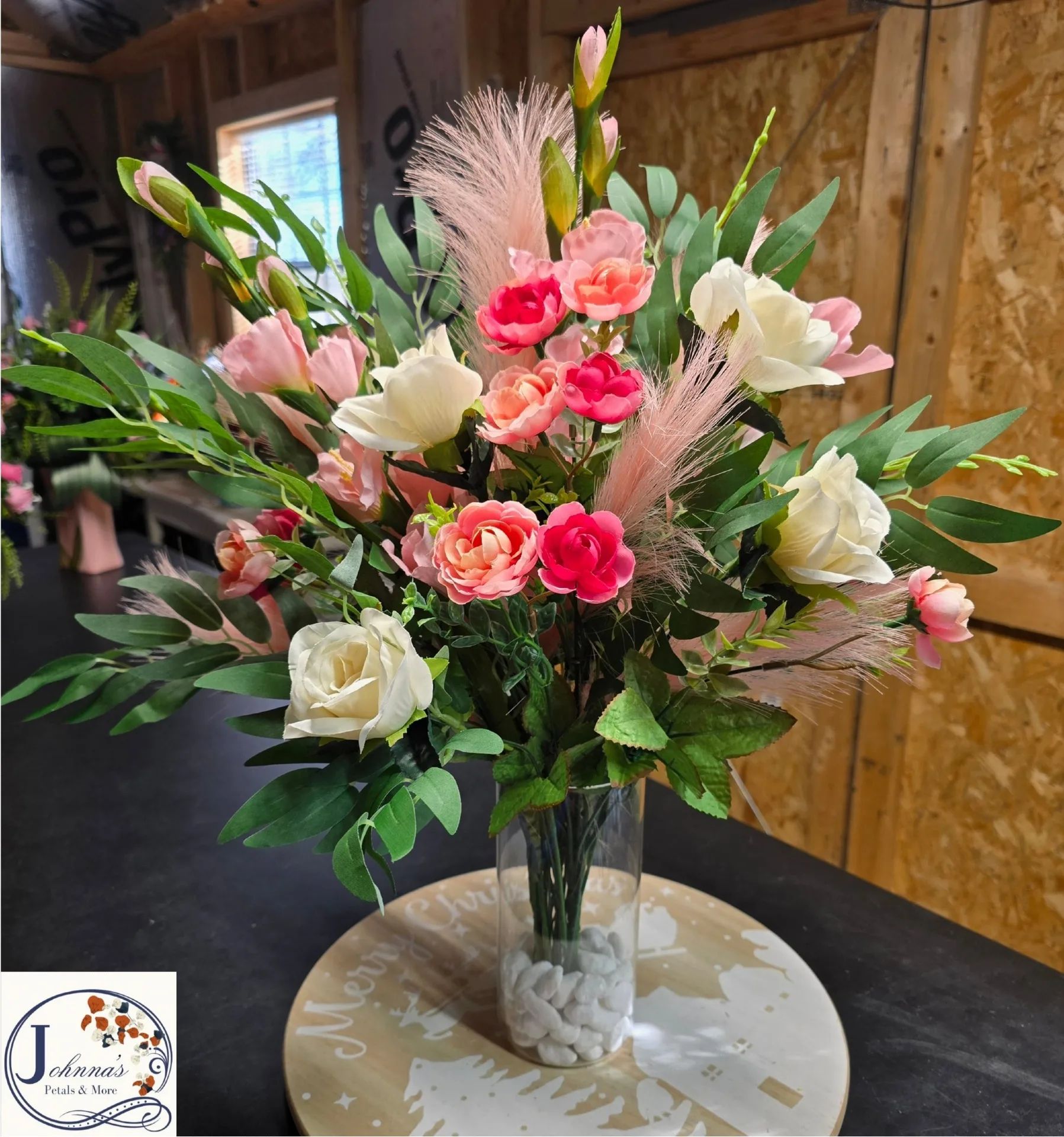 Silk mixed vase arrangement with 1/2 dz cream rose Silk Arrangement