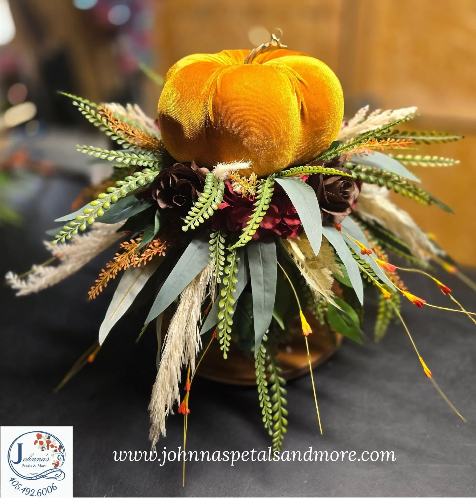 Golden Pumpkin Centerpiece 360 Views Silk Floral