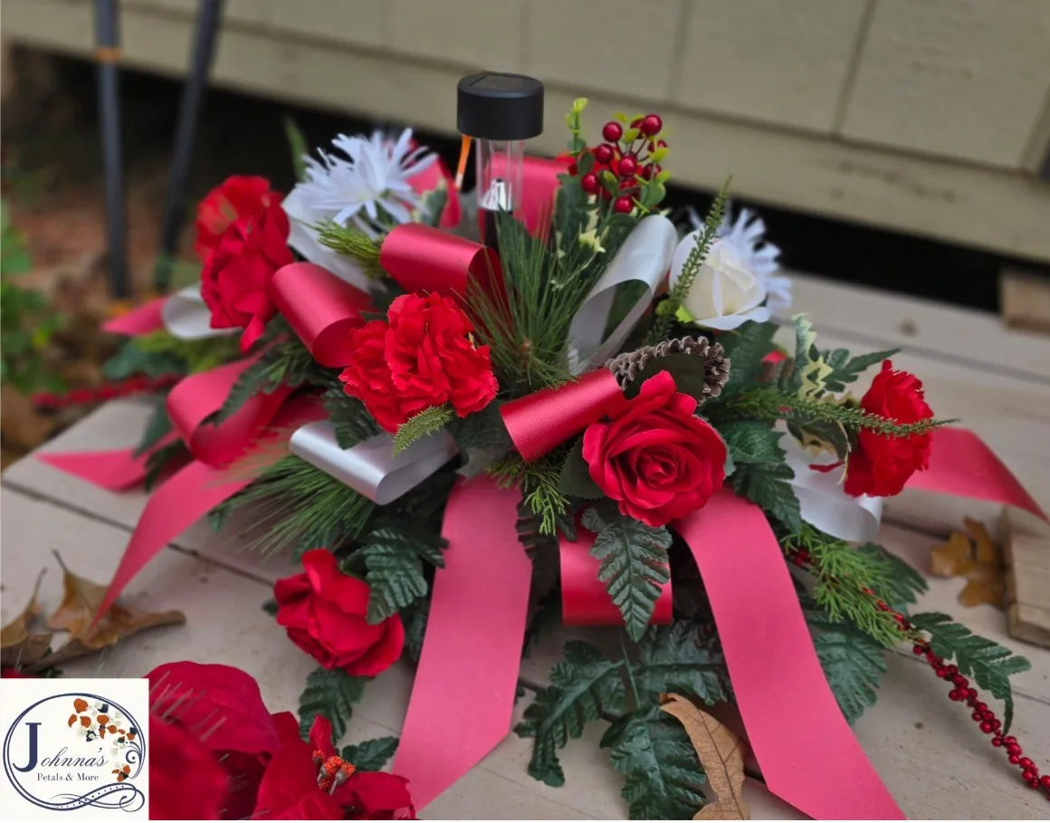 Silk Christmas Spray w/solar light Silk Arrangement Silk Christmas Spray w/solar light Silk Arrangement