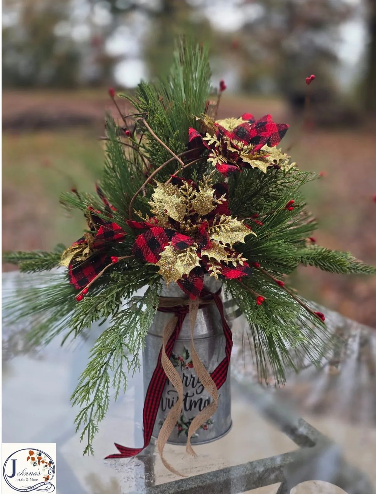 Tin Can Silk Christmas Arrangement