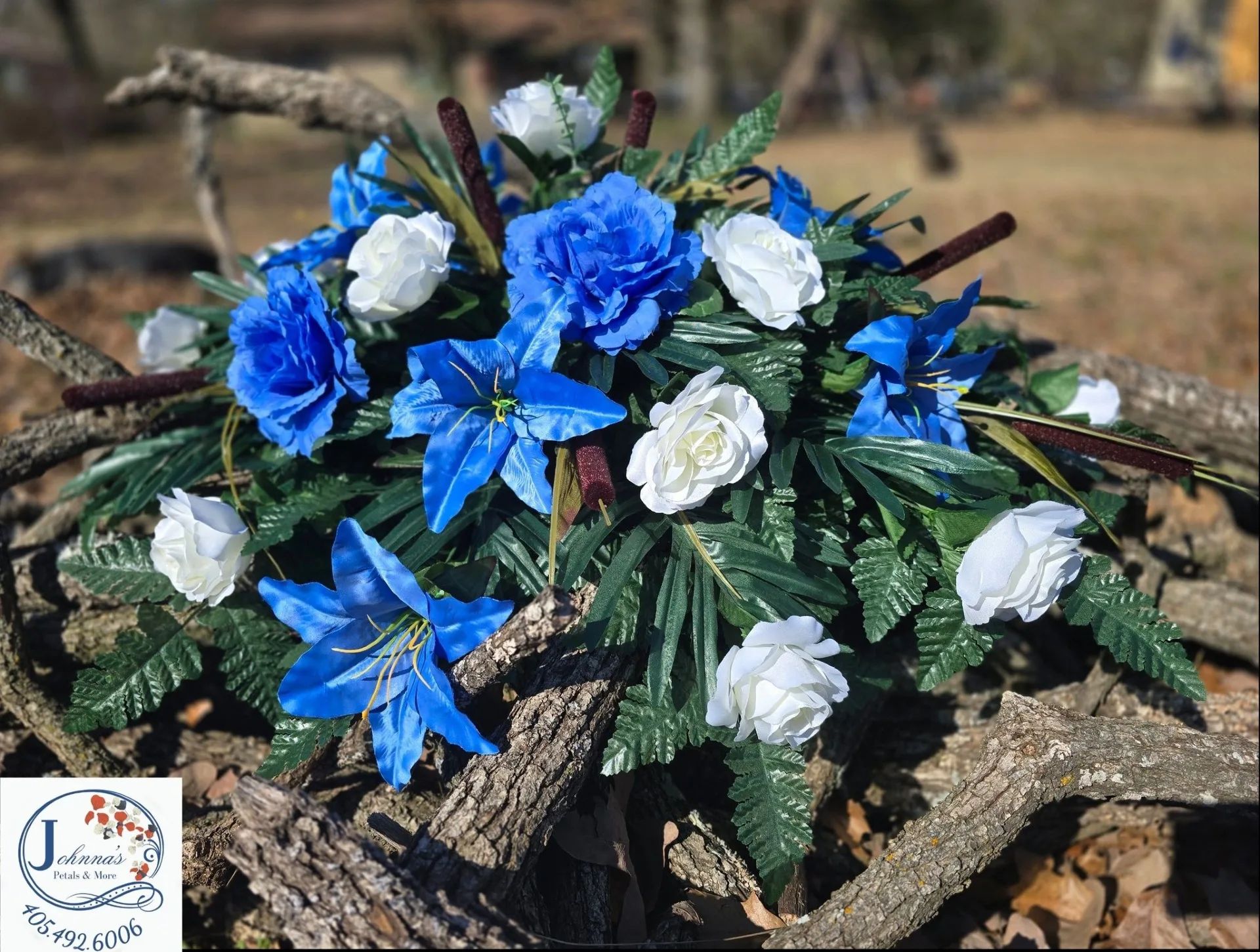 Blue and White Silk Casket Spray