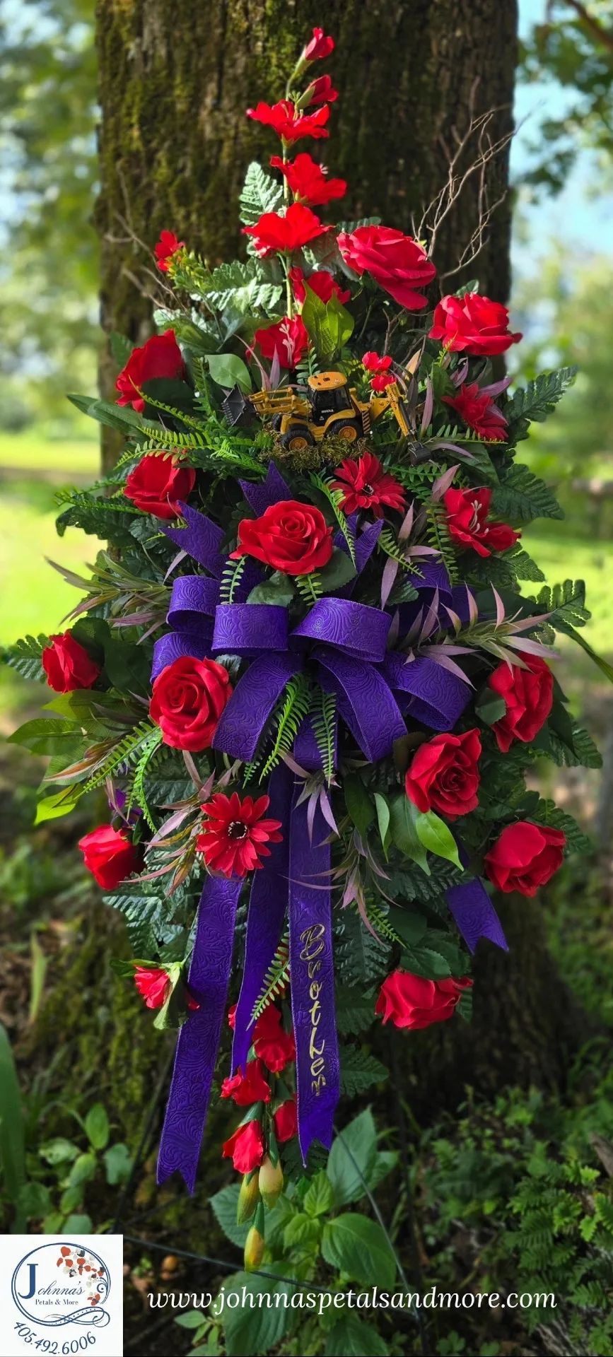 Red & Purple Silk Spray on easel Silk Arrangement