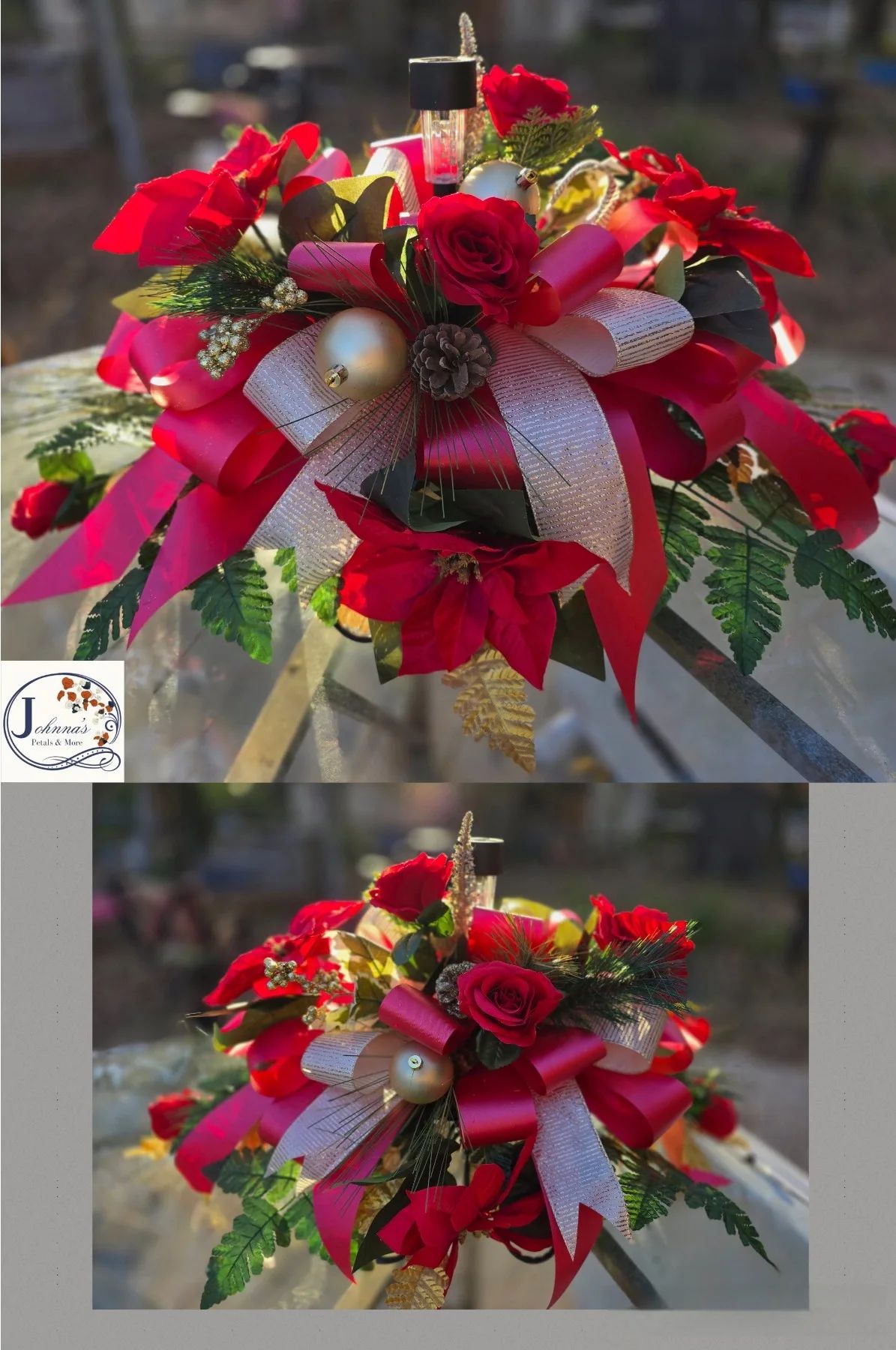 Silk Christmas Cemetery Saddle w/solar light Silk Arrangement