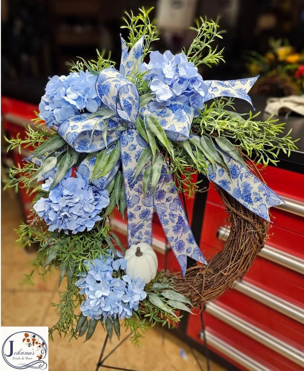 Country Blue Grapevine Wreath